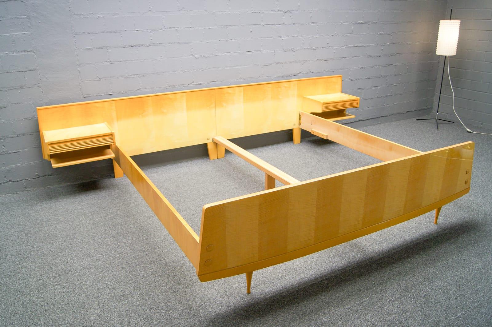 bed frame with floating bedside tables