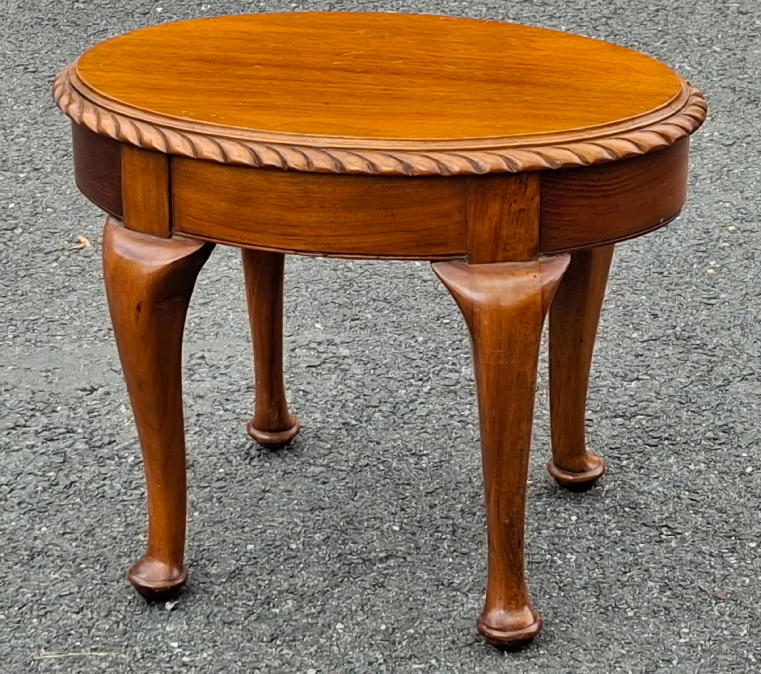 American Mid Century Quern Anne Style Mahogany Oval Low Side Table / Foot Stool For Sale