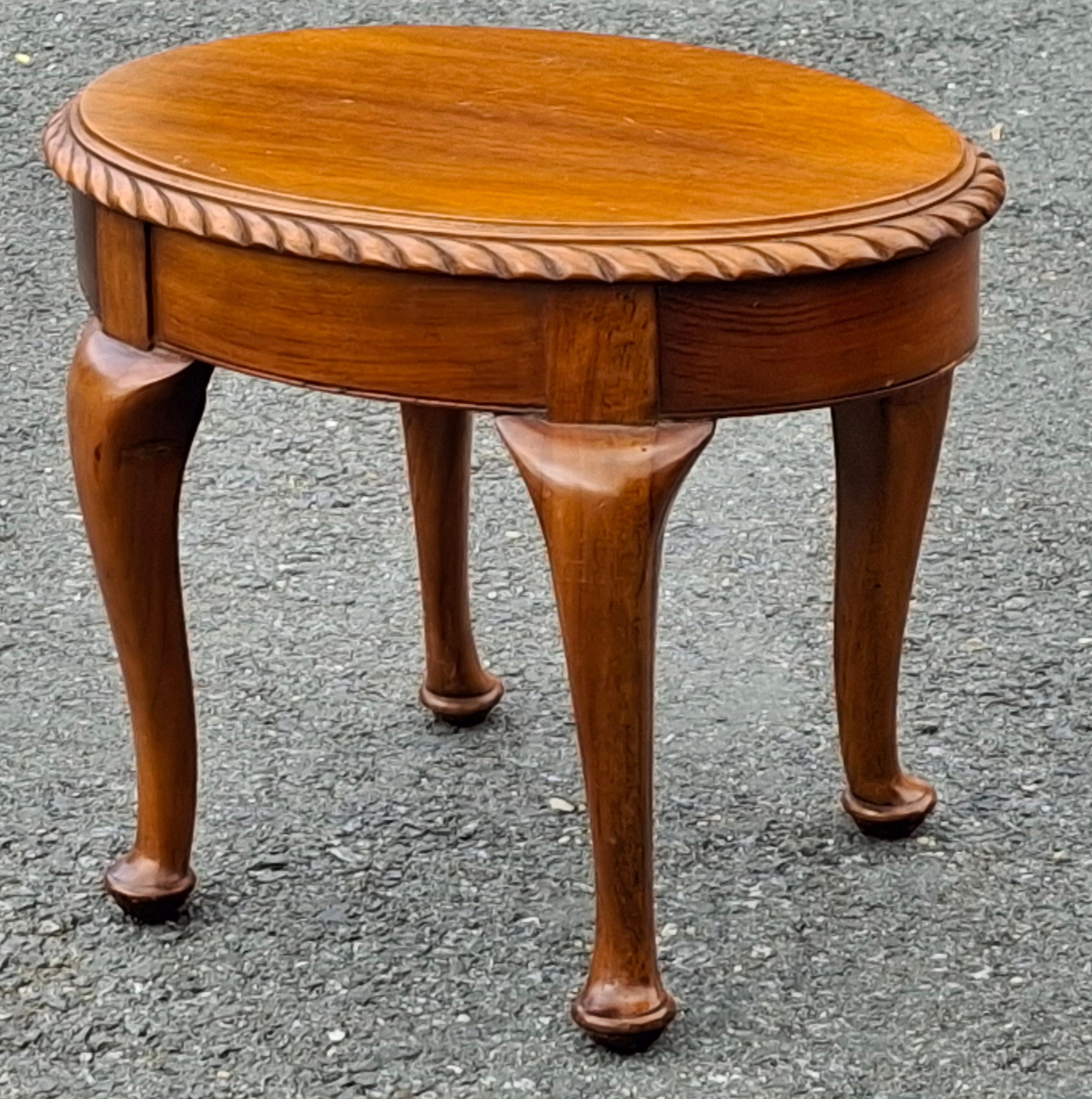 Stained Mid Century Quern Anne Style Mahogany Oval Low Side Table / Foot Stool For Sale