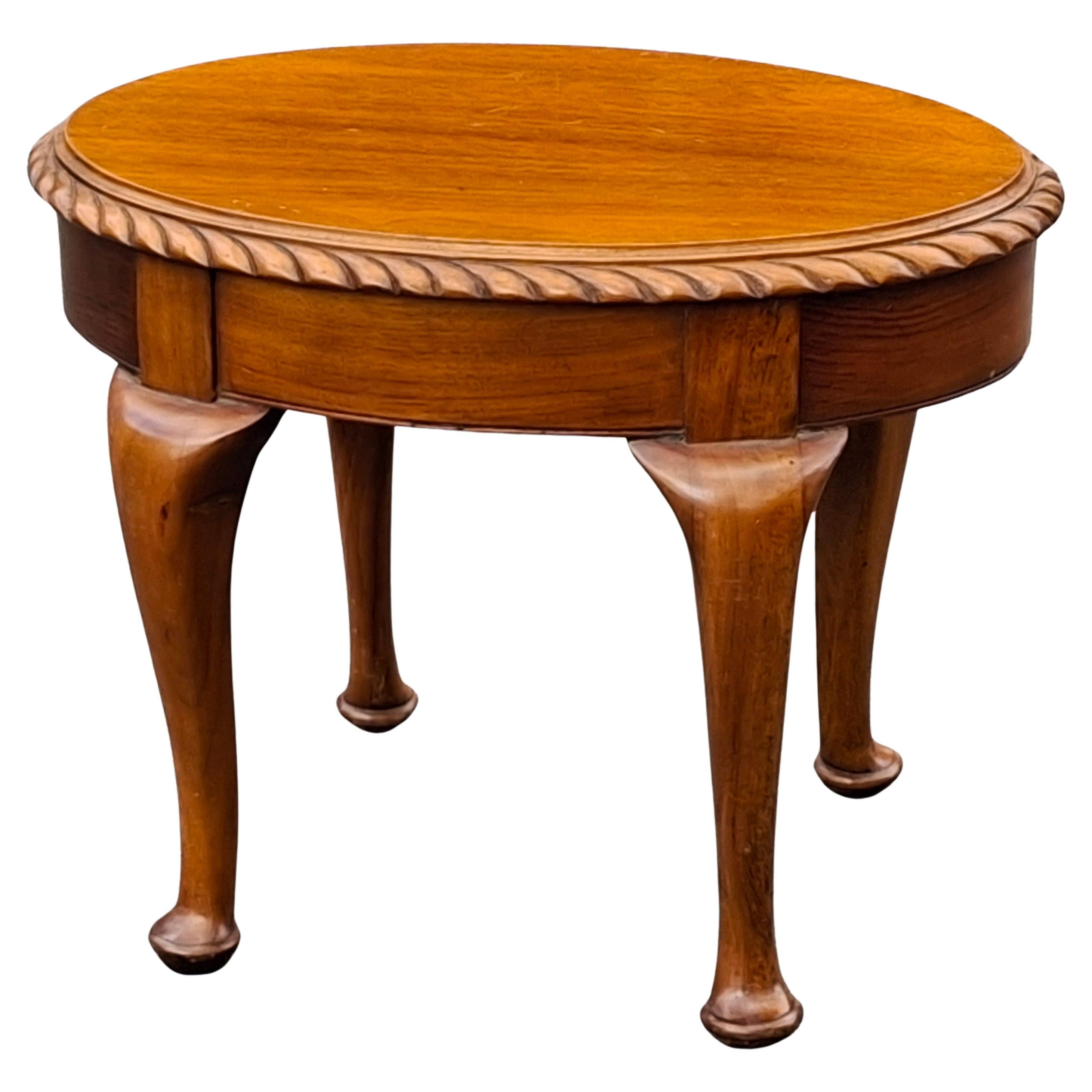 Mid Century Quern Anne Style Mahogany Oval Low Side Table / Foot Stool For Sale