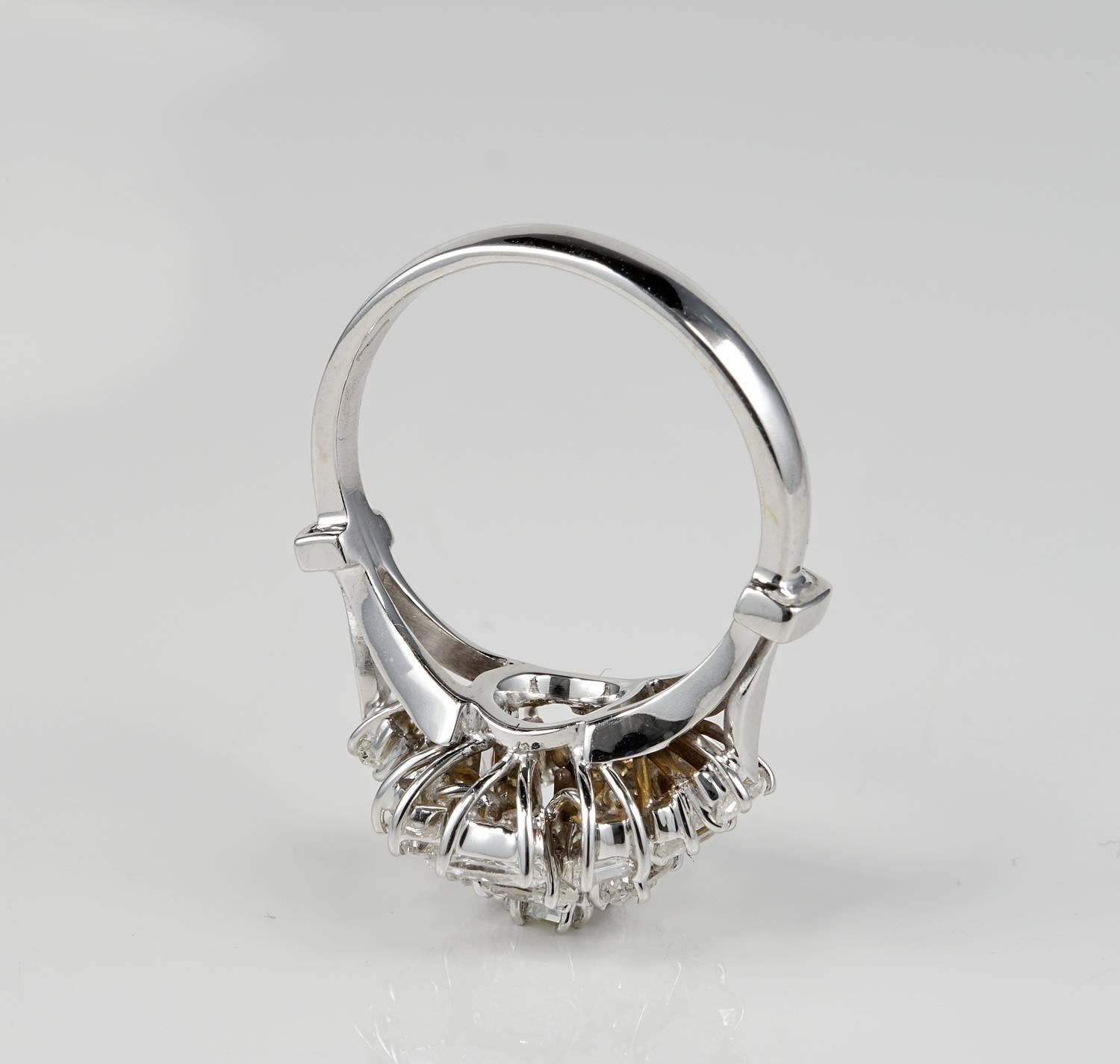 Contemporary Midcentury Quite Unique and Distinctive Diamond Cluster Ring For Sale