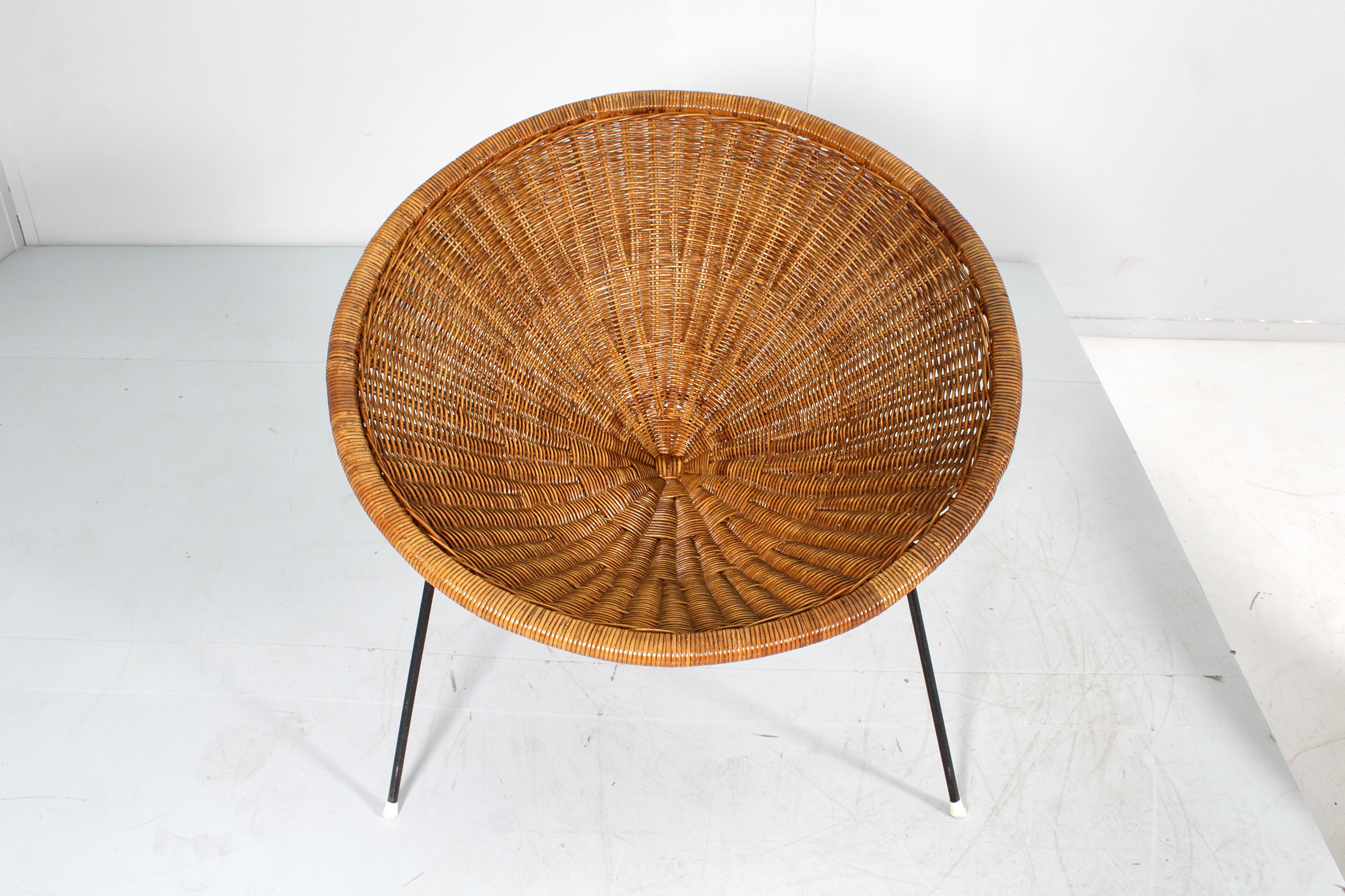 Mid-Century R. Mango Set of 2 Conical Wicker and Iron Armchair  50s Italy  11
