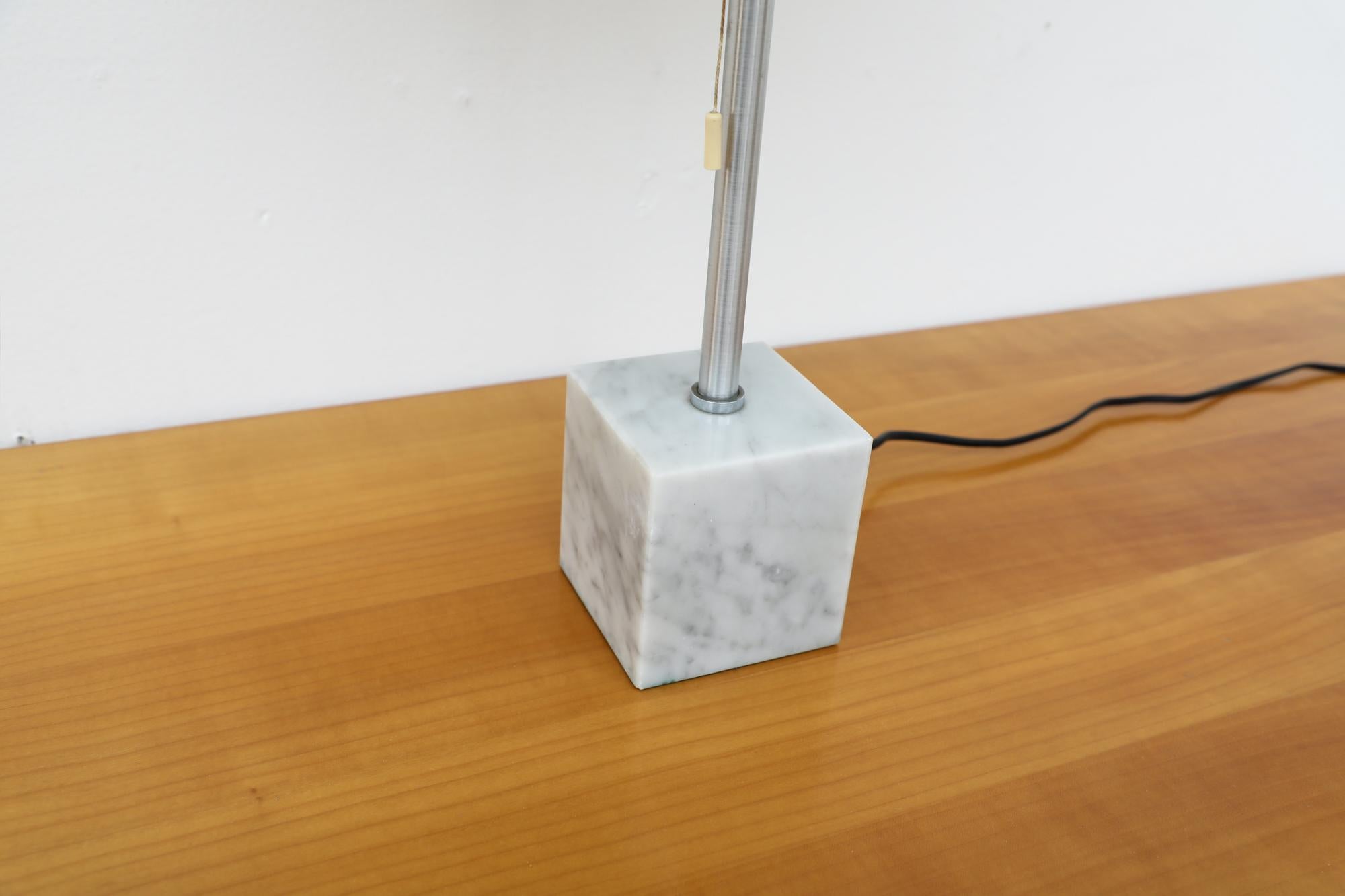 Mid-Century RAAK Marble and Chrome Dual Bulb Table Lamp with New Linen Shade For Sale 4