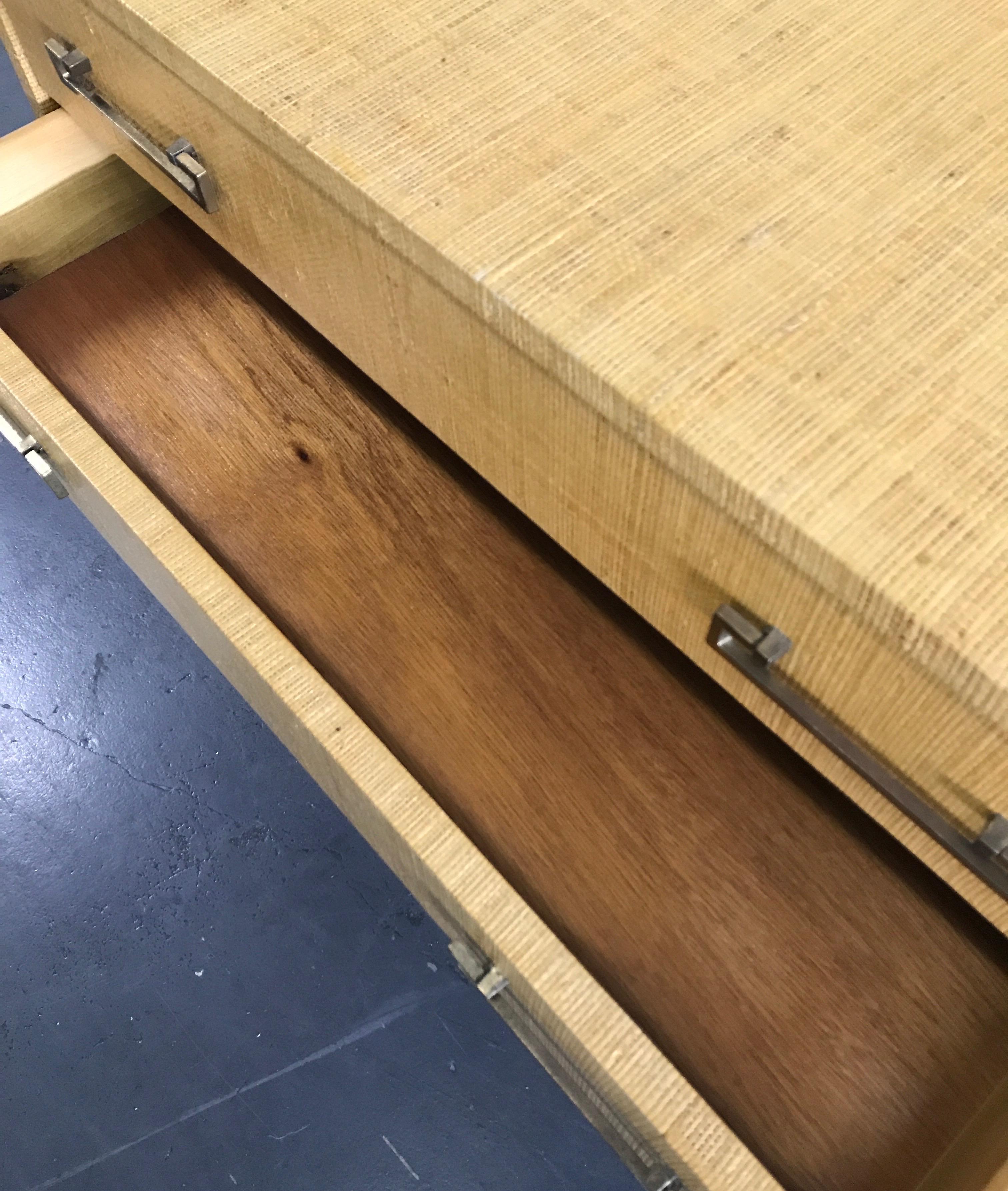 Midcentury Raffia Covered Two-Drawer Chest or Side Table In Good Condition For Sale In West Palm Beach, FL