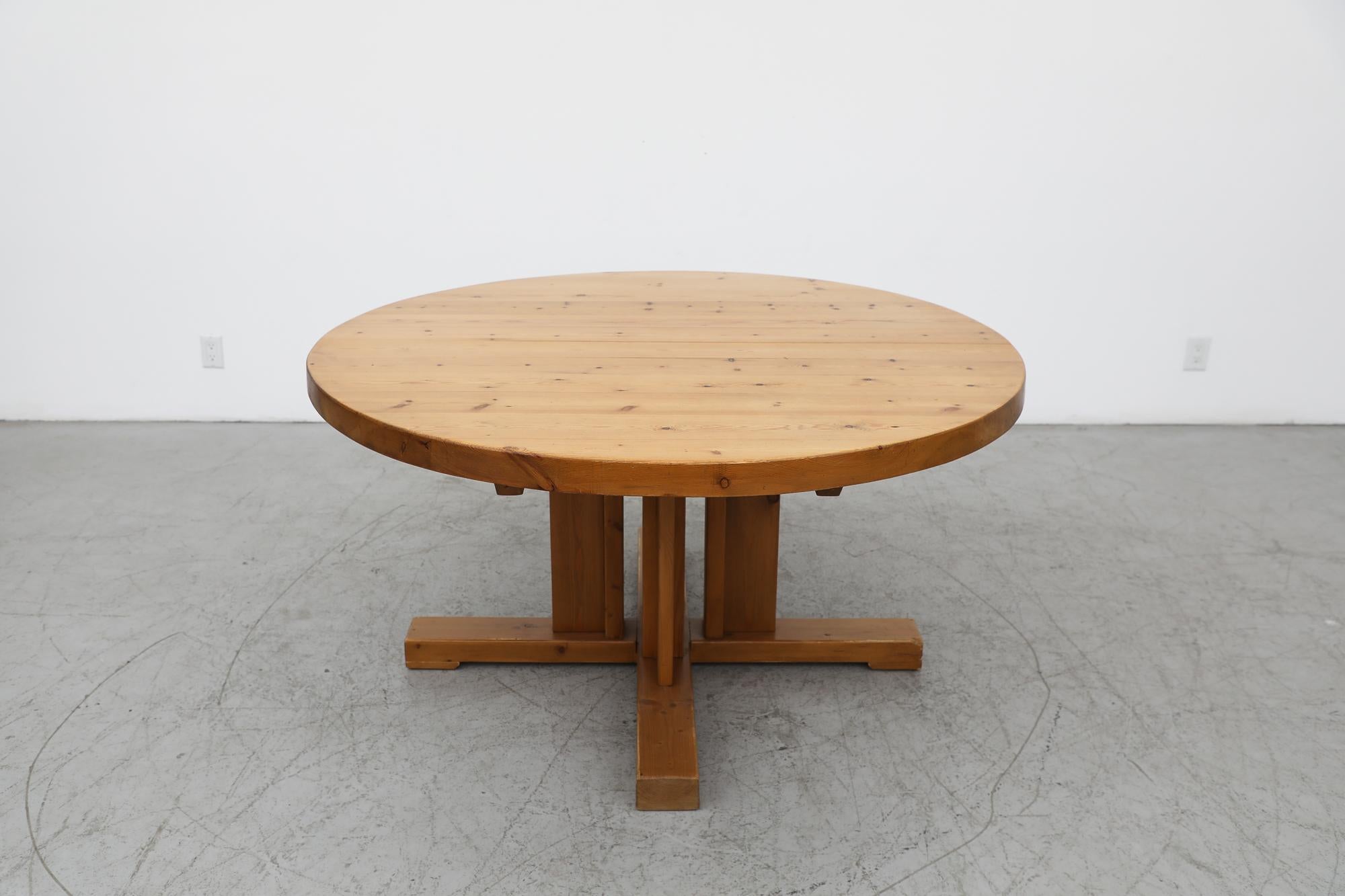 Swedish Mid-Century Rainer Daumiller Inspired Solid Pine Round Pedestal Dining Table For Sale