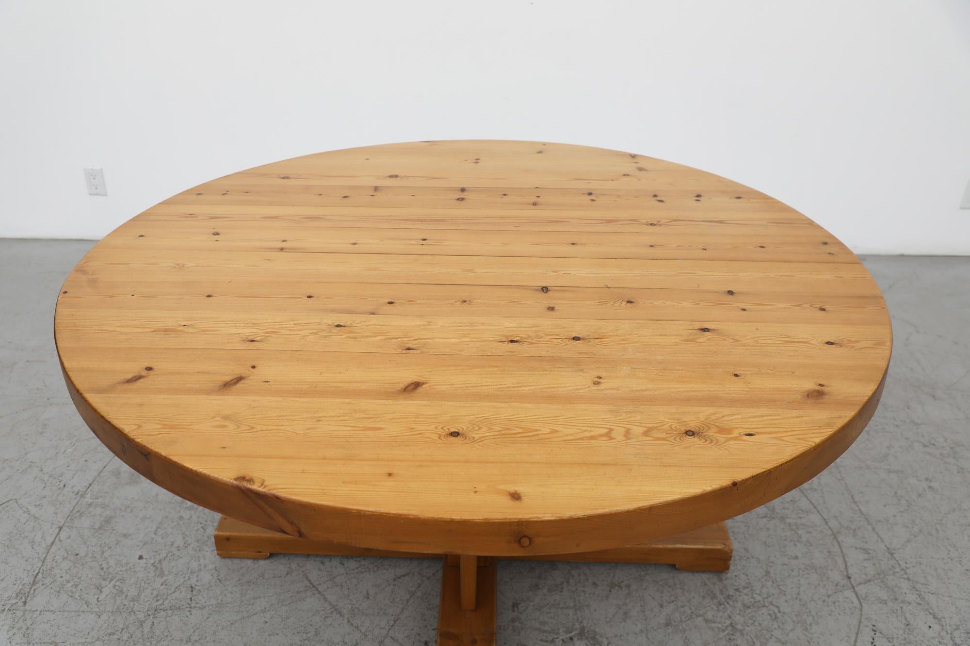 Mid-20th Century Mid-Century Rainer Daumiller Inspired Solid Pine Round Pedestal Dining Table For Sale