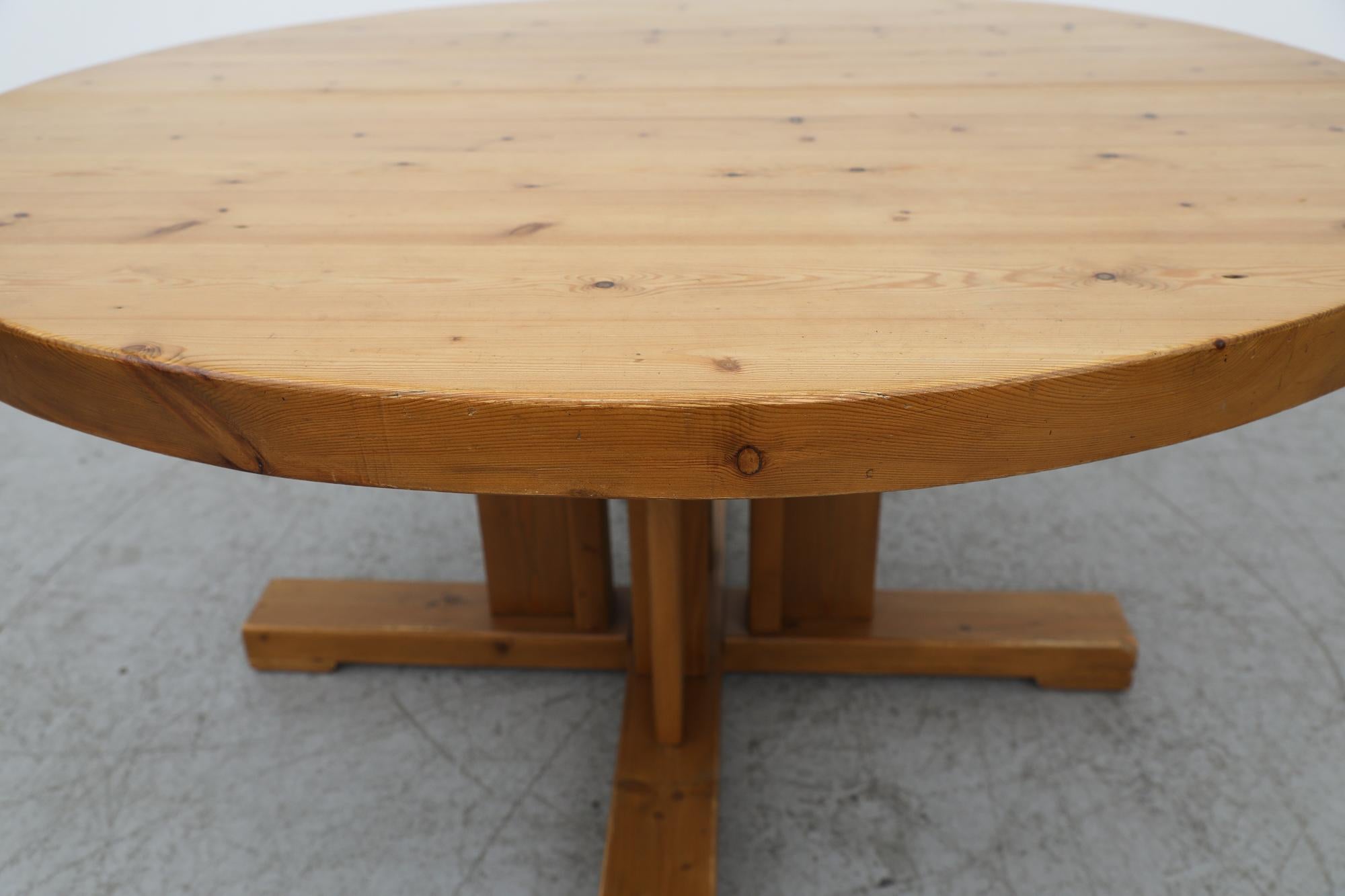 Mid-Century Rainer Daumiller Inspired Solid Pine Round Pedestal Dining Table For Sale 1