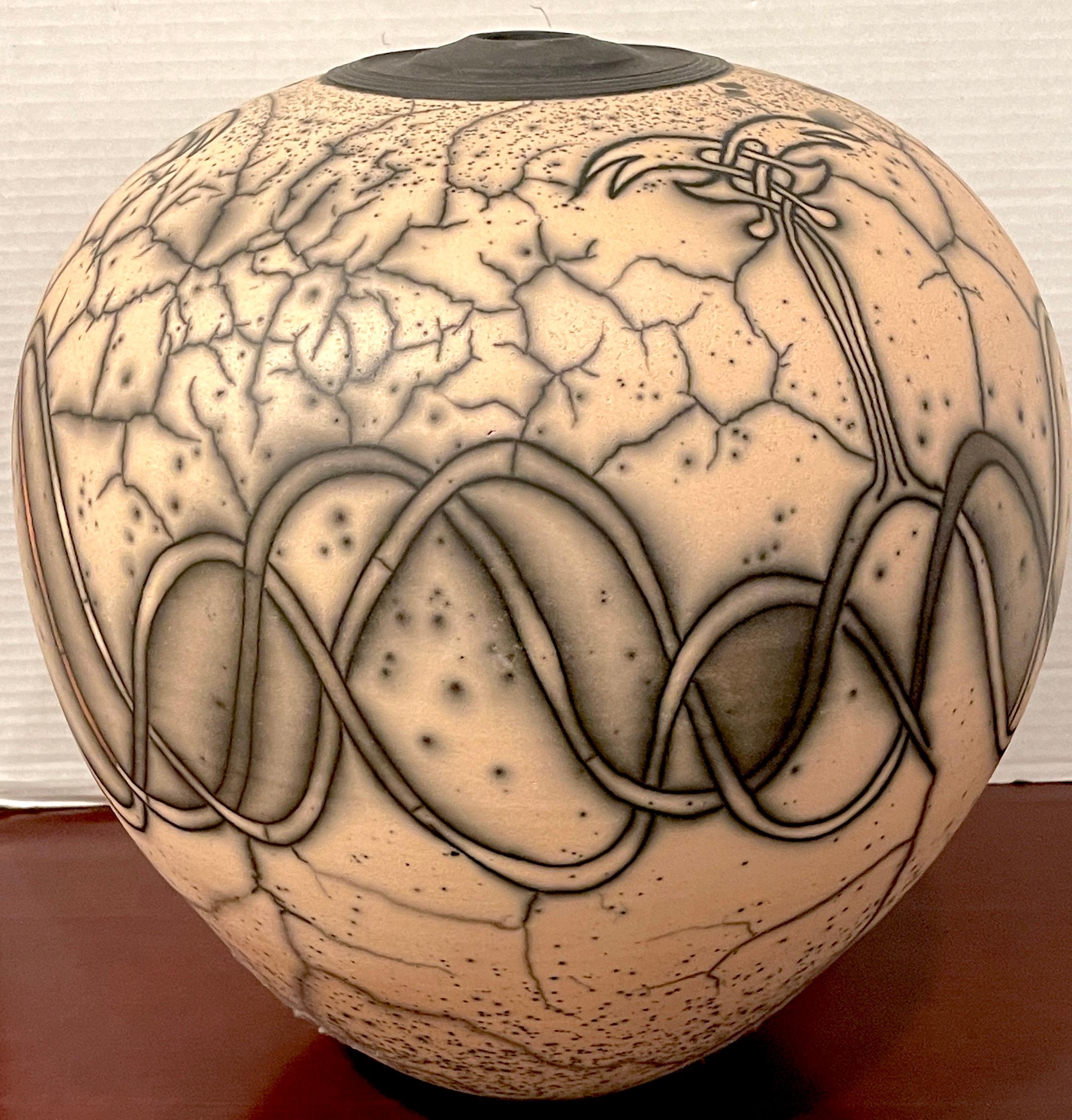 Mid-Century Raku Pottery Vase, Signed Jacobson For Sale 3