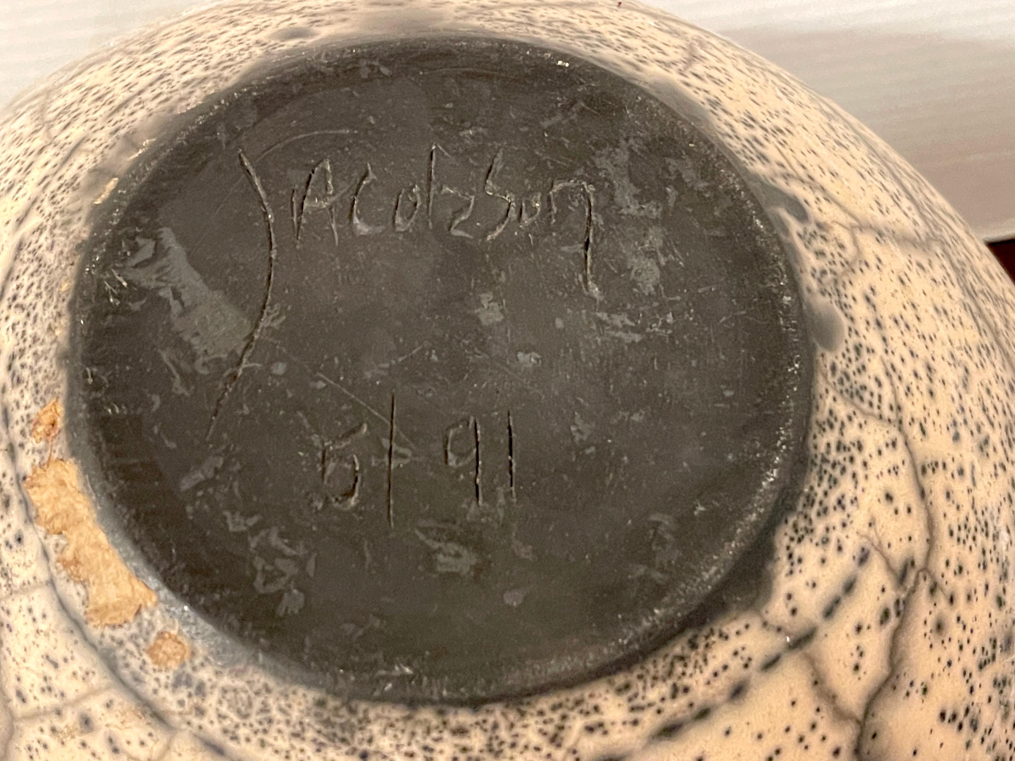 Mid-Century Raku Pottery Vase, Signed Jacobson For Sale 4