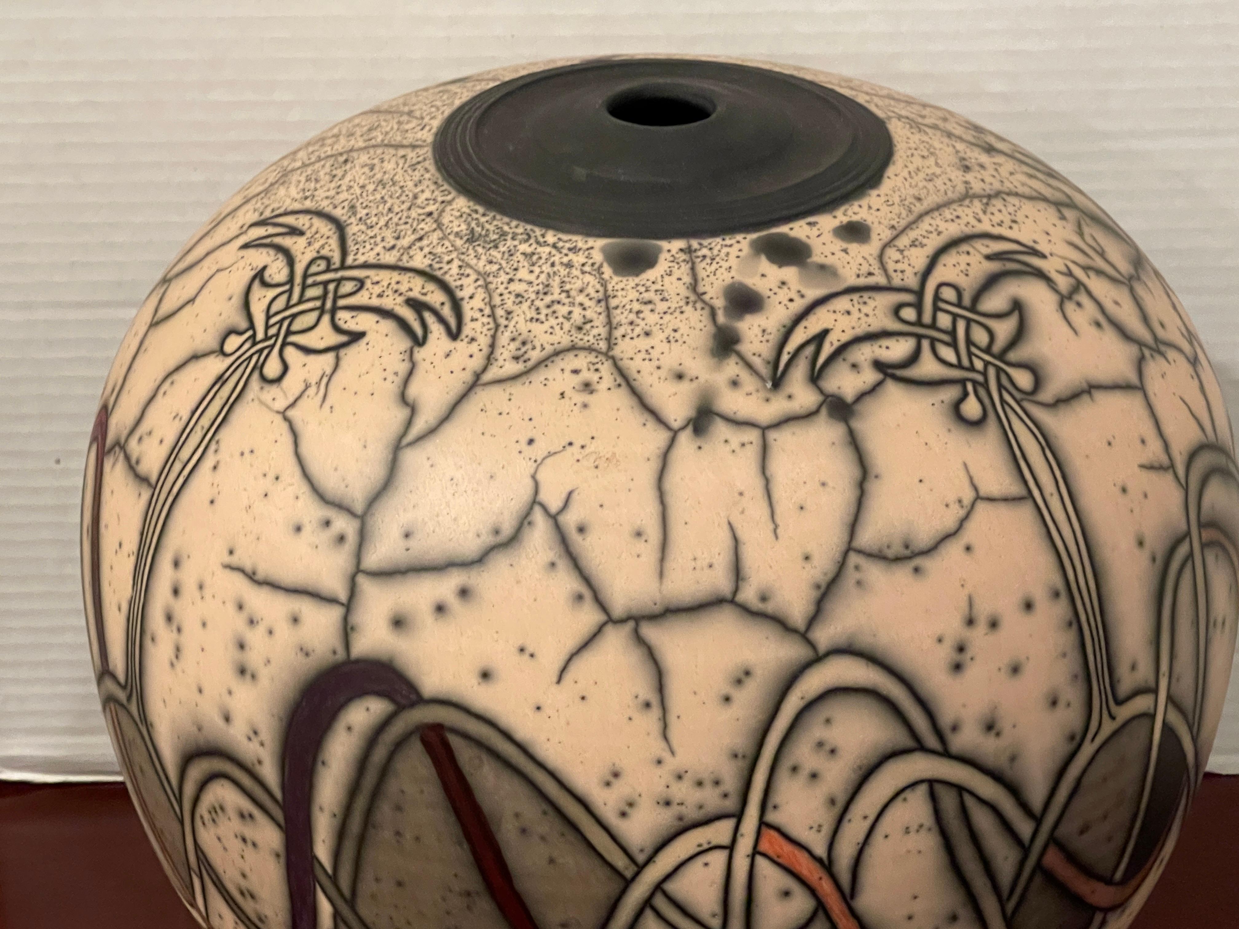 Mid-Century Raku Pottery Vase, Signed Jacobson In Good Condition For Sale In Atlanta, GA
