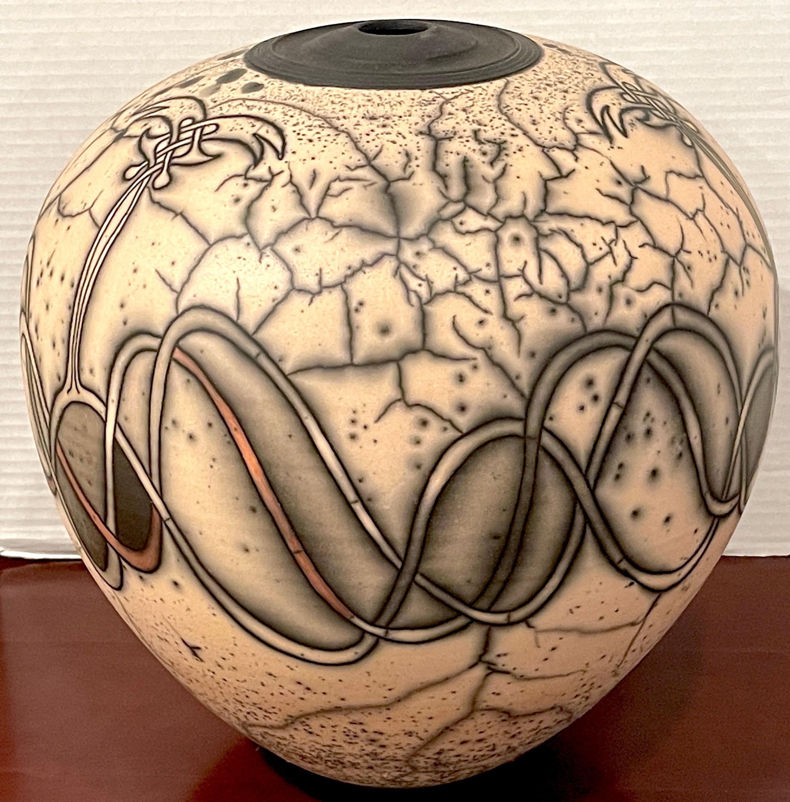 Mid-Century Raku Pottery Vase, Signed Jacobson For Sale 1