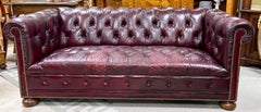 Mid-Century Ralph Lauren Style Tufted Leather Oxblood Chesterfield Sofa
