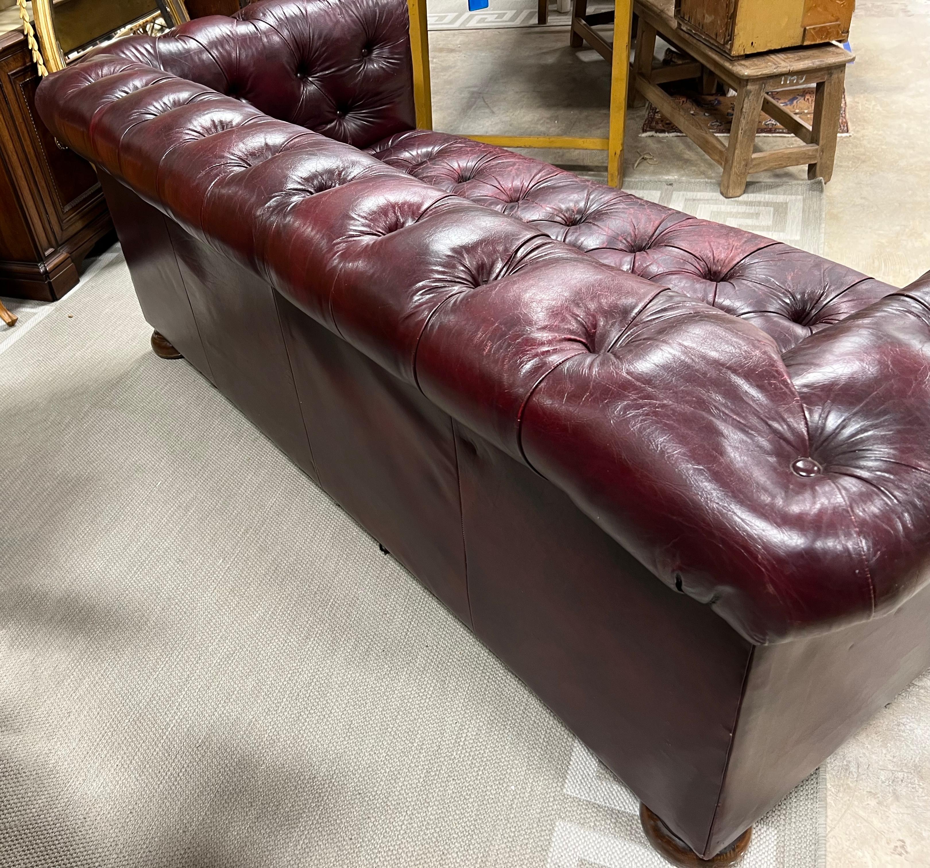 MidCentury Ralph Lauren Style Tufted Leather Oxblood Chesterfield Sofa