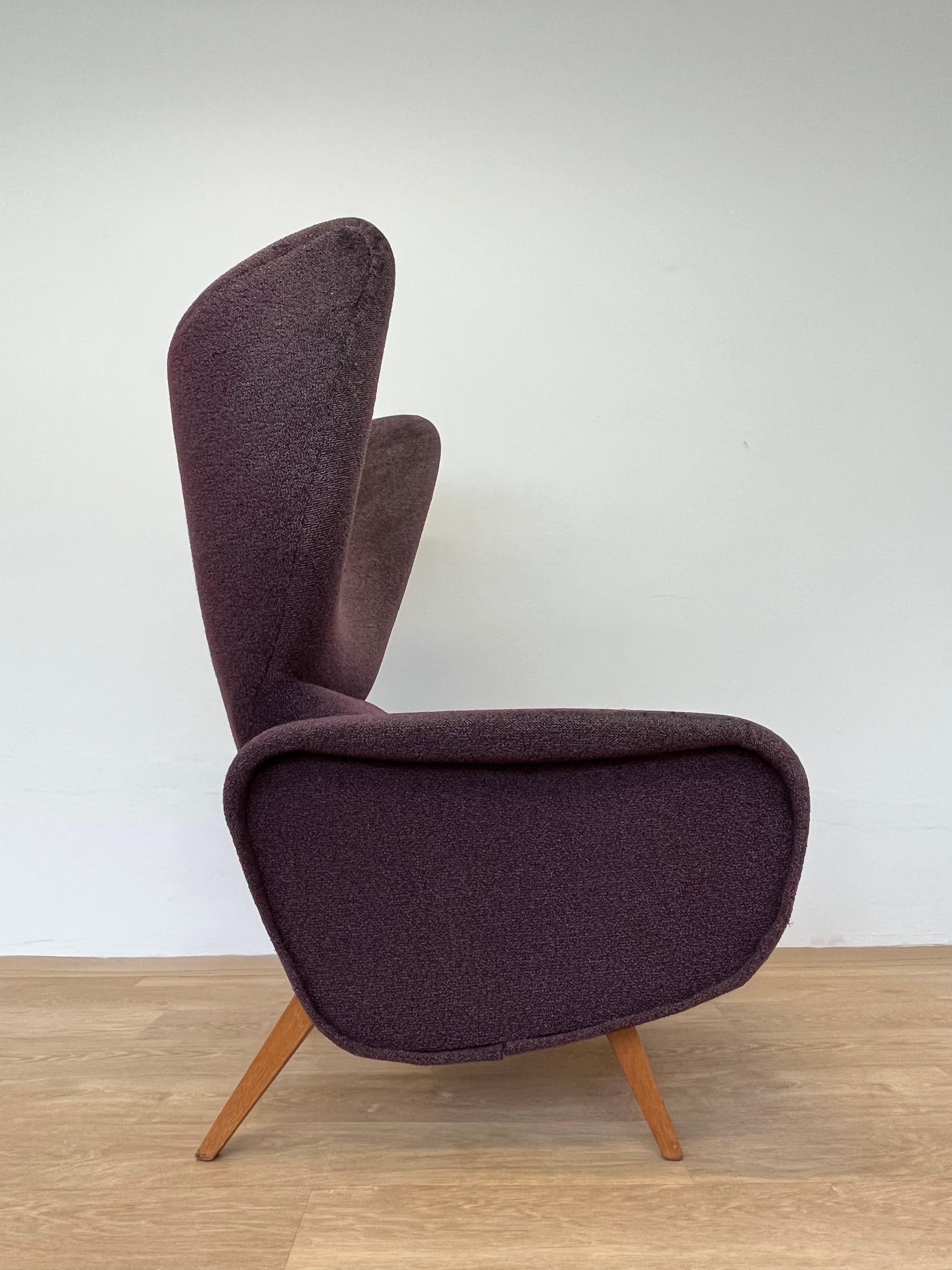 Late 20th Century Midcentury Rare Beautiful Wing Chair Inspired by Marco Zanuso, 1970s For Sale