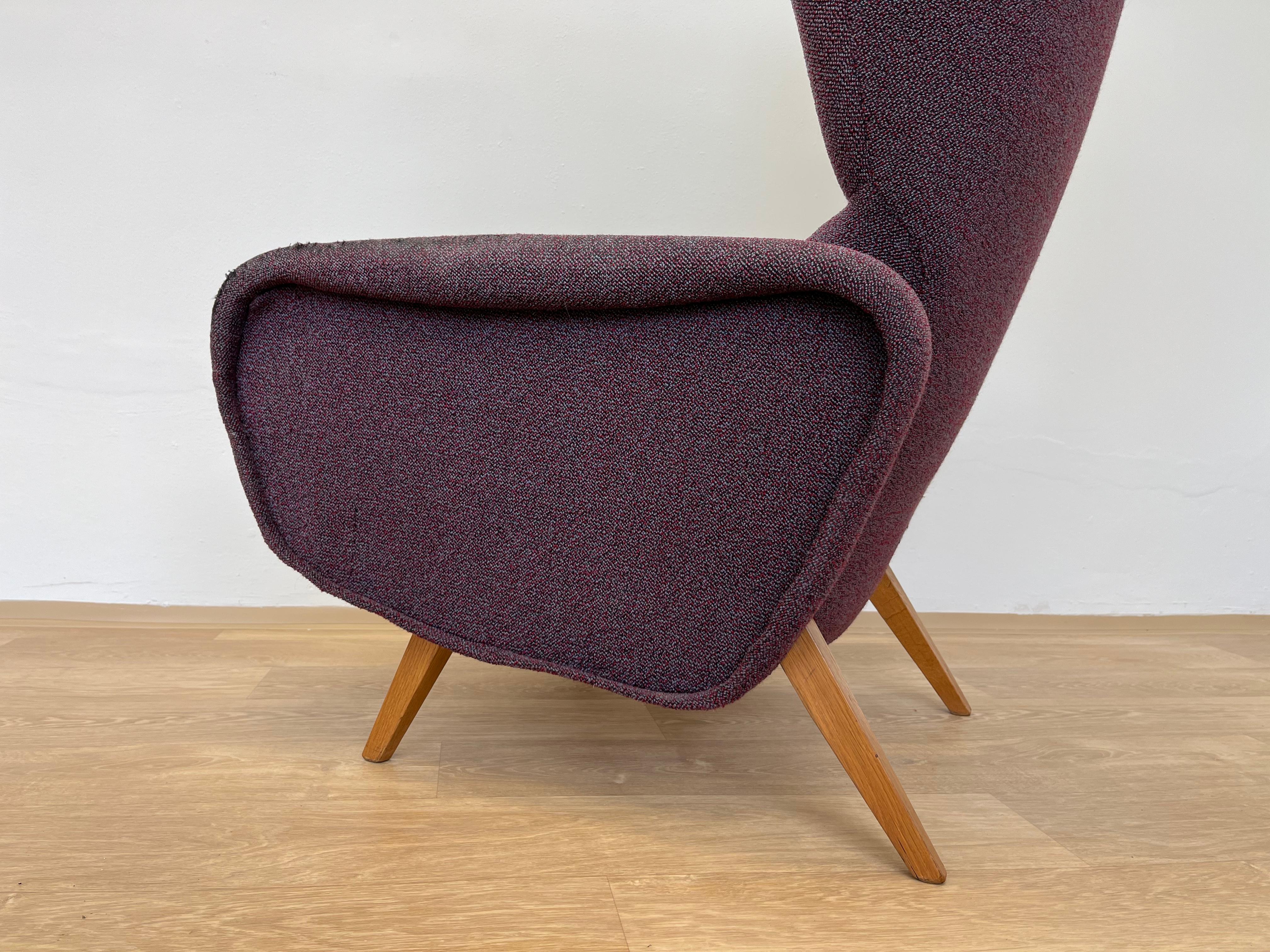 Wood Midcentury Rare Beautiful Wing Chair Inspired by Marco Zanuso, 1970s For Sale