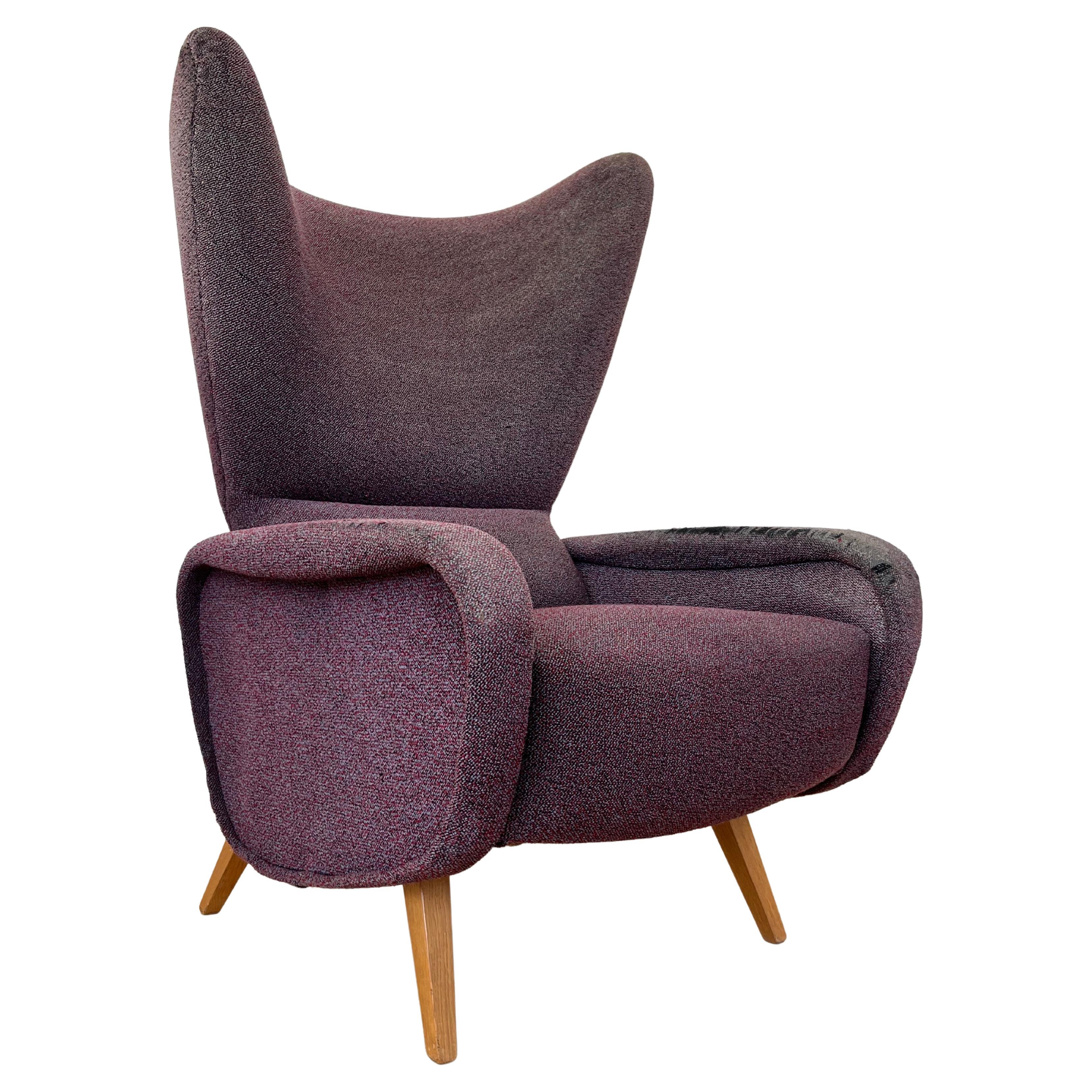 Midcentury Rare Beautiful Wing Chair Inspired by Marco Zanuso, 1970s