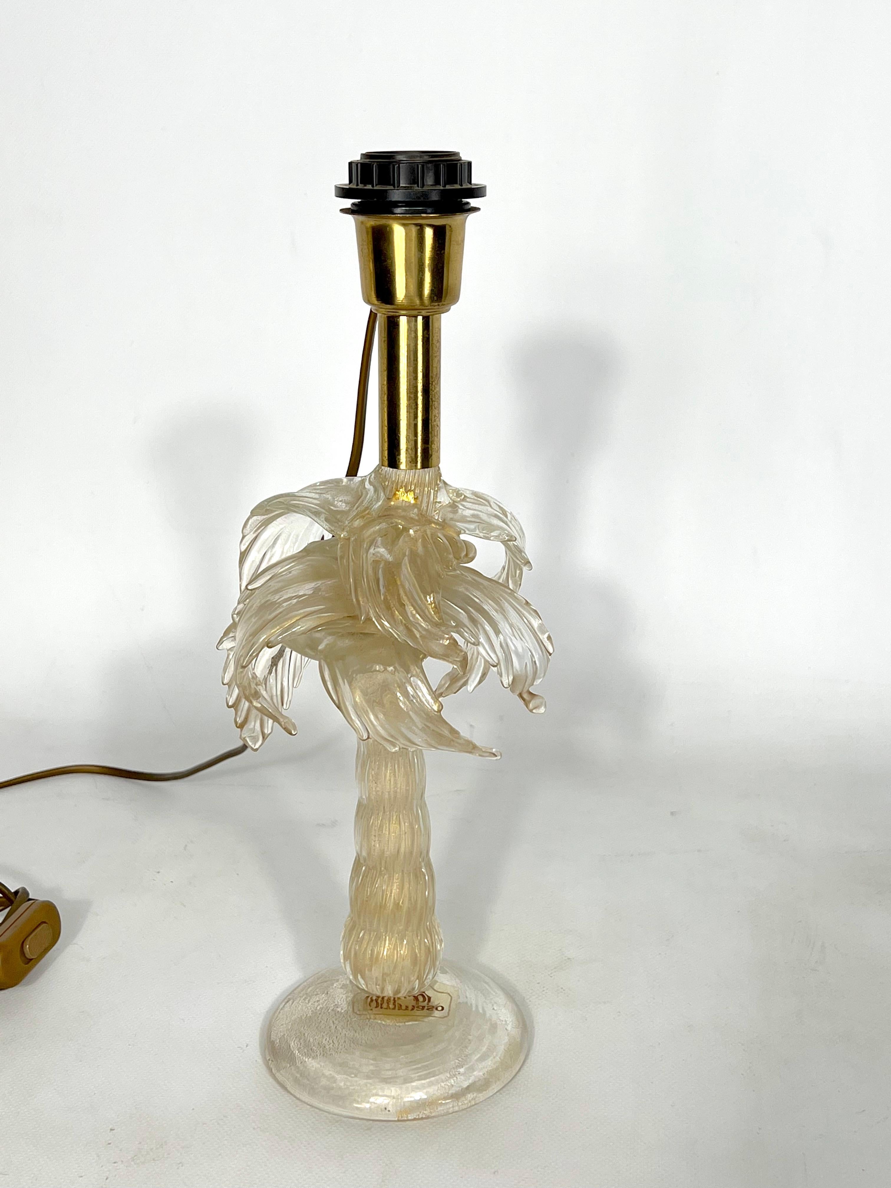 Italian Mid-Century Rare Brass and Murano Glass Table Lamp by Tommaso Barbi