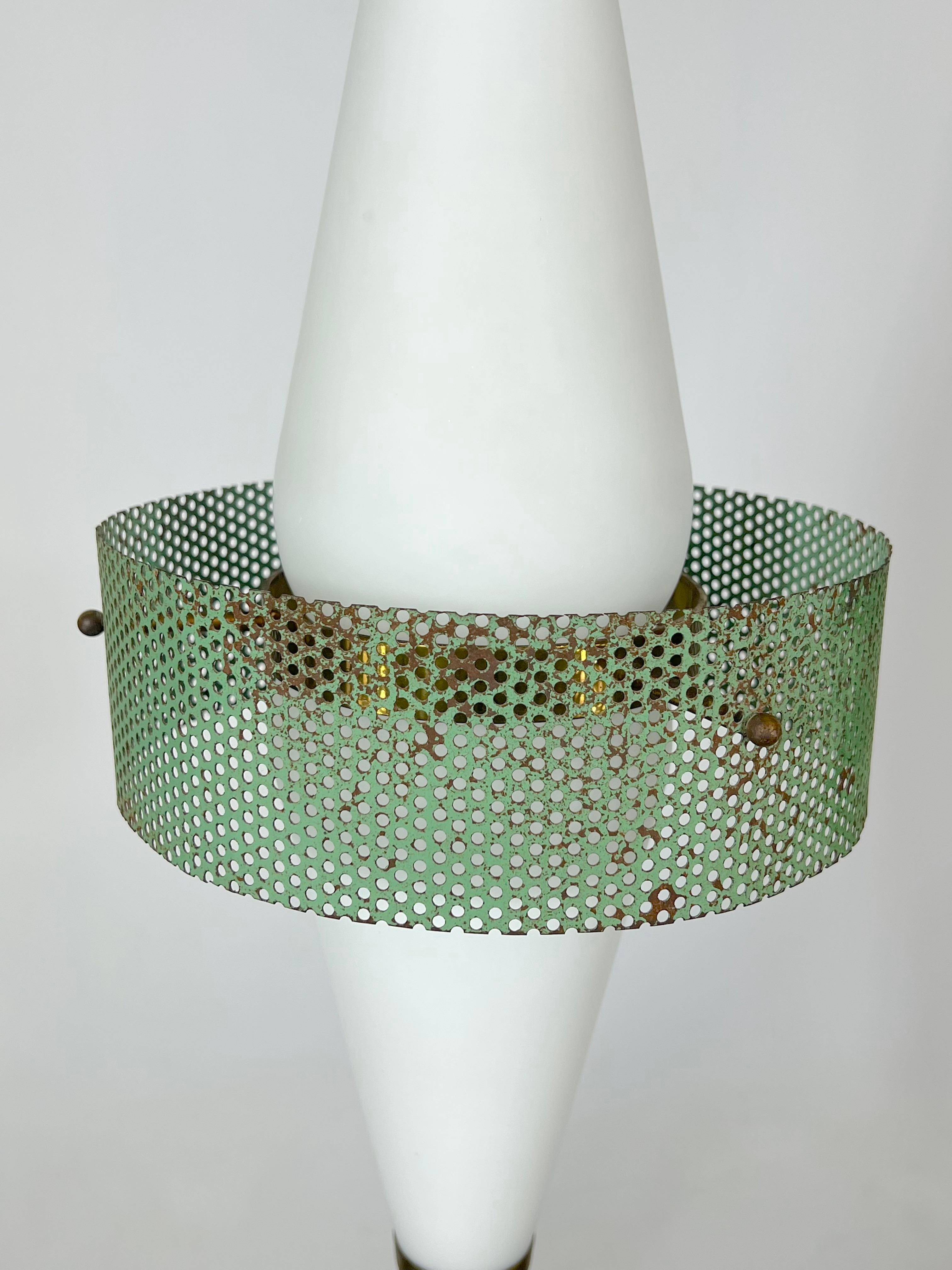 Mid-Century Rare Brass and Triplex Opaline Glass Pendant Lamp by Stilnovo For Sale 8