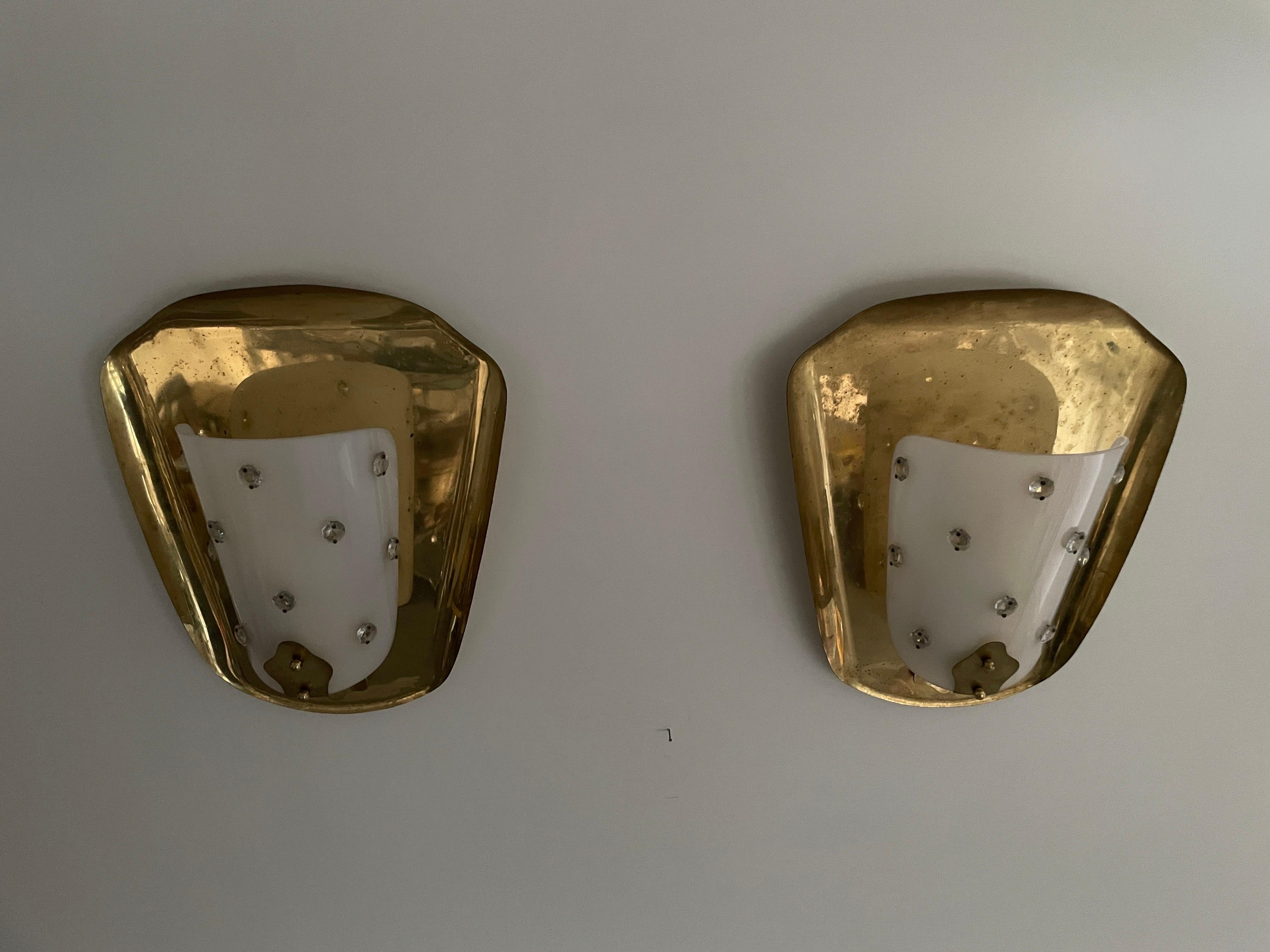 Mid-20th Century Mid-century Rare Brass & Plexiglass Pair of Cinema Sconces, 1950s, Germany For Sale