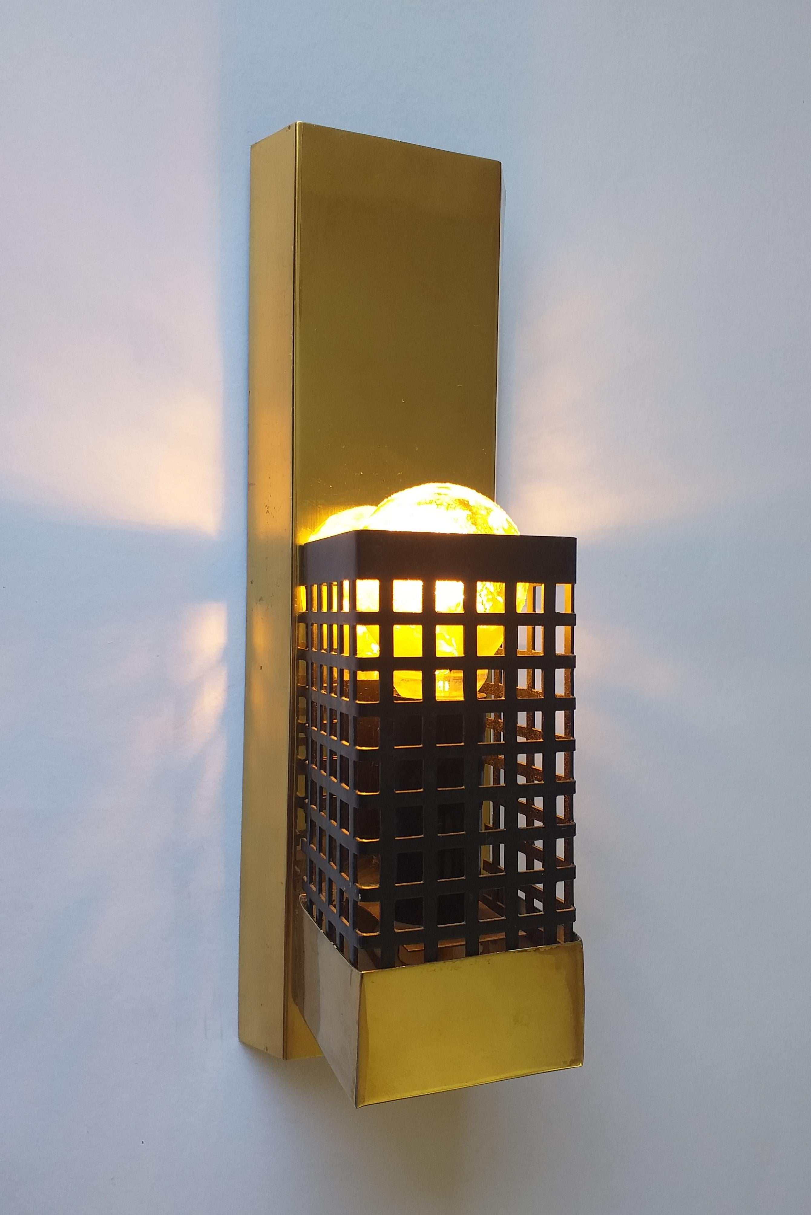 Mid-Century Modern Mid Century Rare Brass Wall Lamp, 1970s For Sale