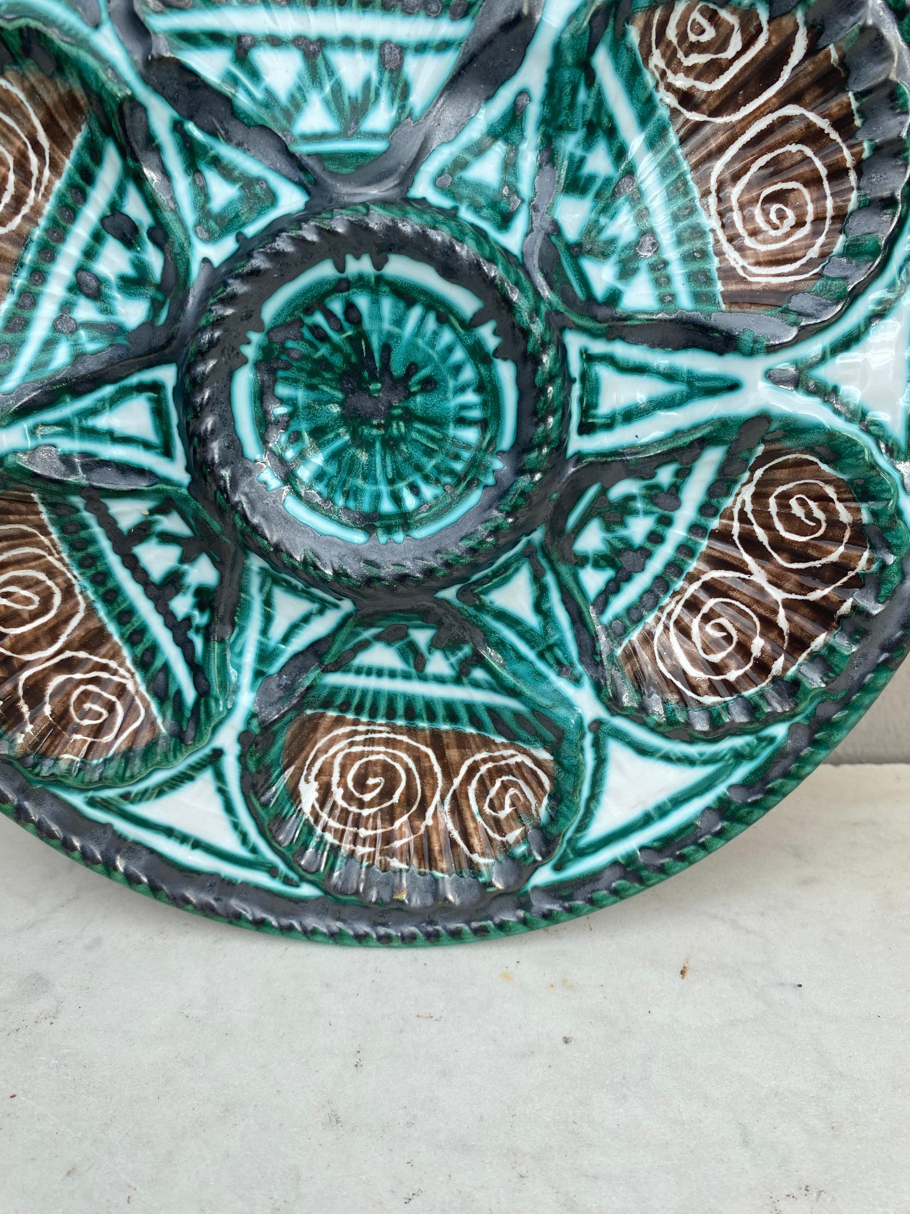 Mid-Century Modern Mid-Century Rare Ceramic Oyster Plate Robert Picault Vallauris For Sale