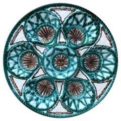 Rare assiette à huîtres en céramique du milieu du siècle dernier, Robert Picault Vallauris
