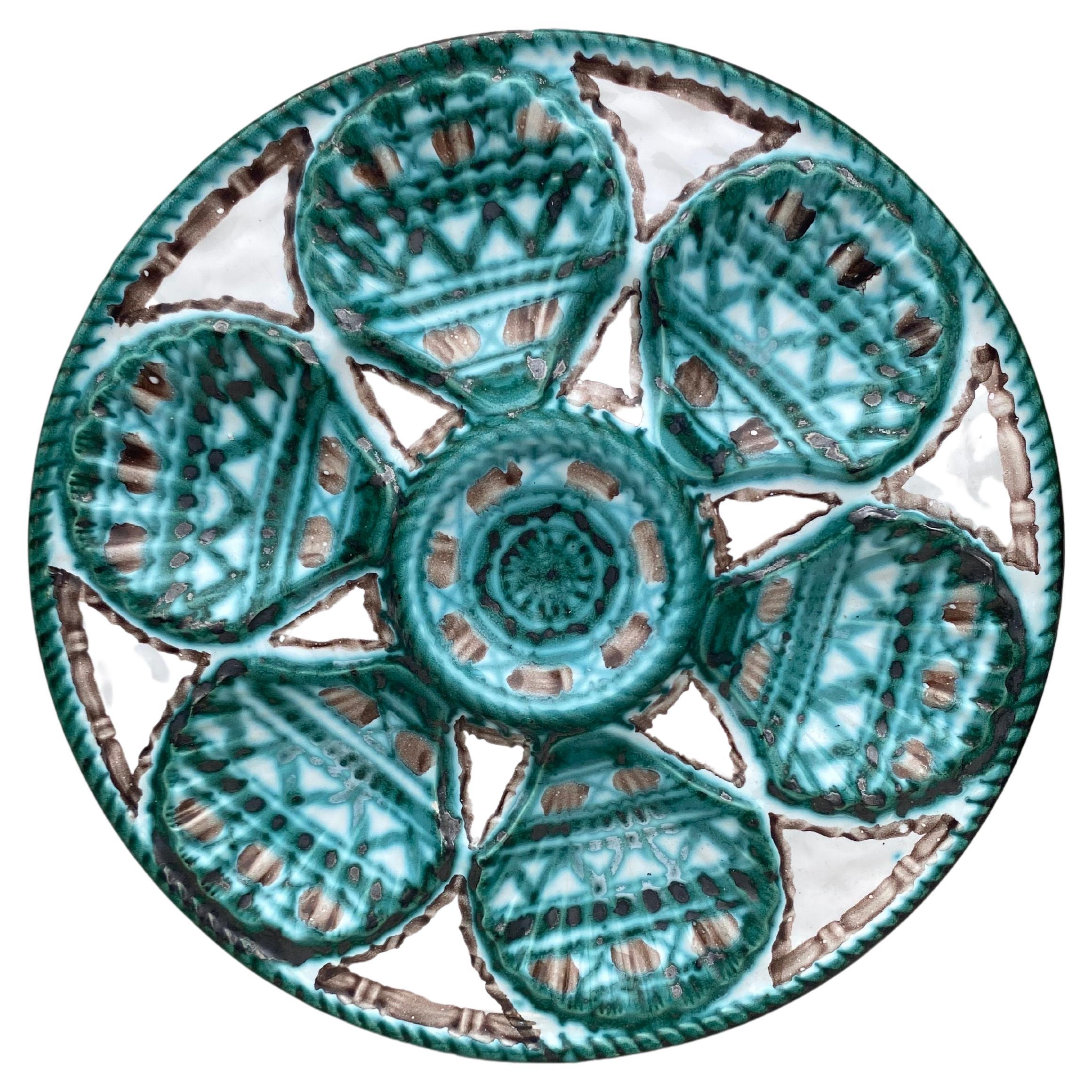 Plaque à huîtres en céramique Robert Picault Vallauris, milieu du siècle dernier
