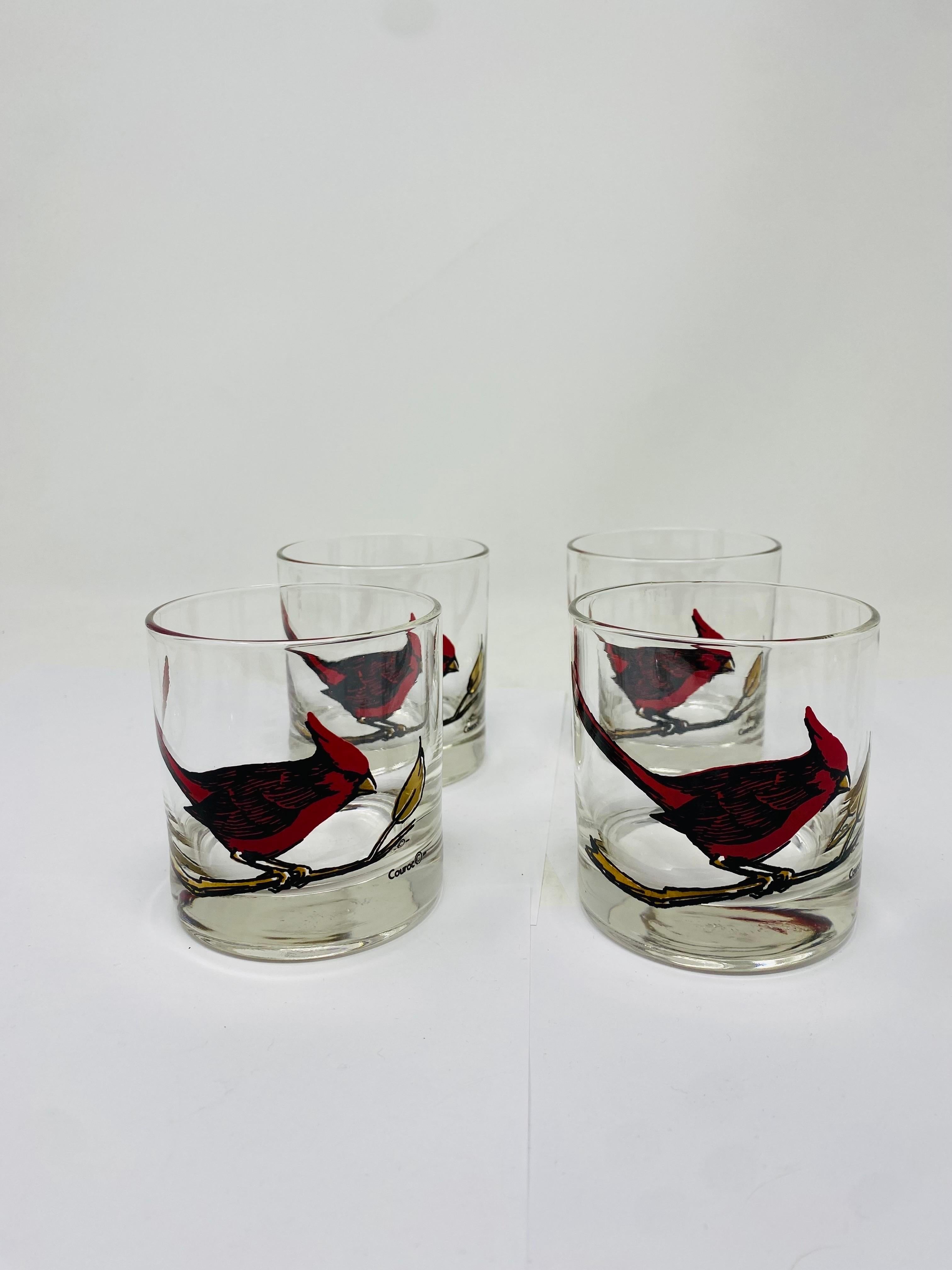 Juego de 4 vasos bajos Couroc Cardinal, raros de mediados de siglo Estadounidense en venta