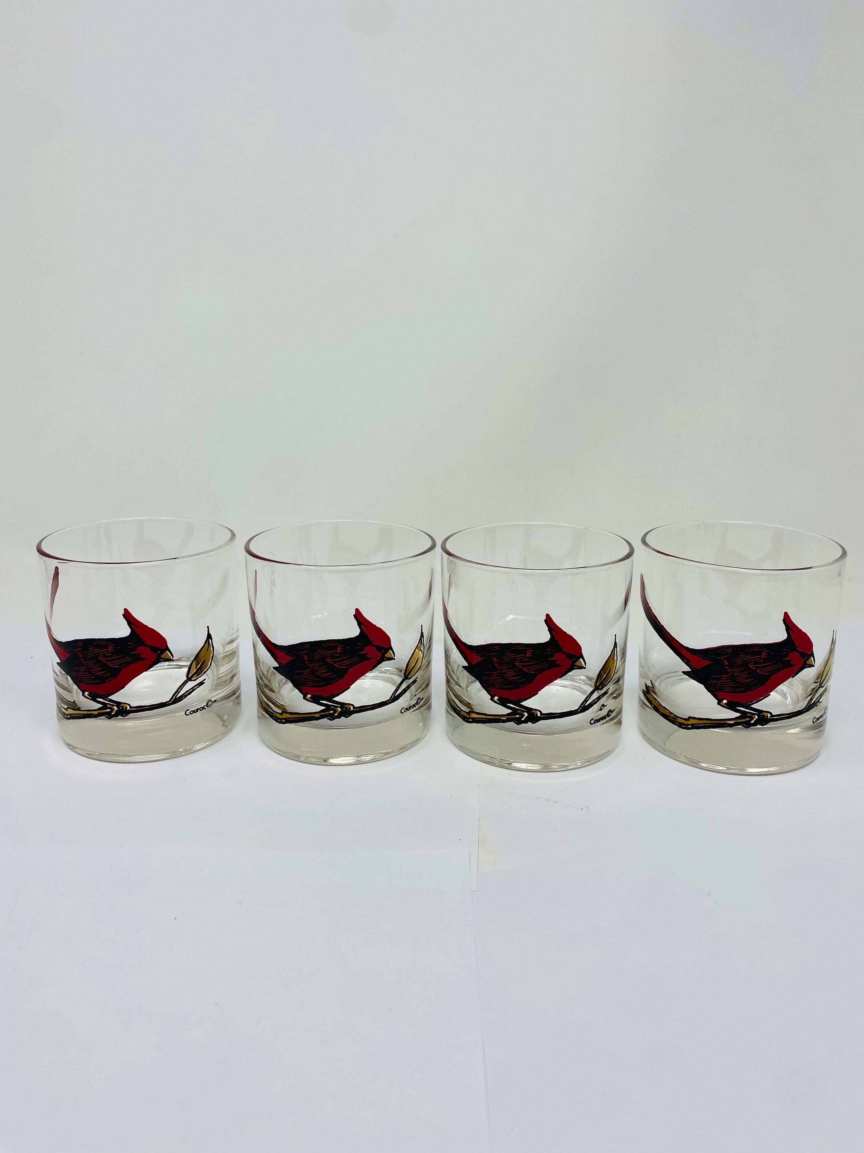 Juego de 4 vasos bajos Couroc Cardinal, raros de mediados de siglo Hecho a mano en venta