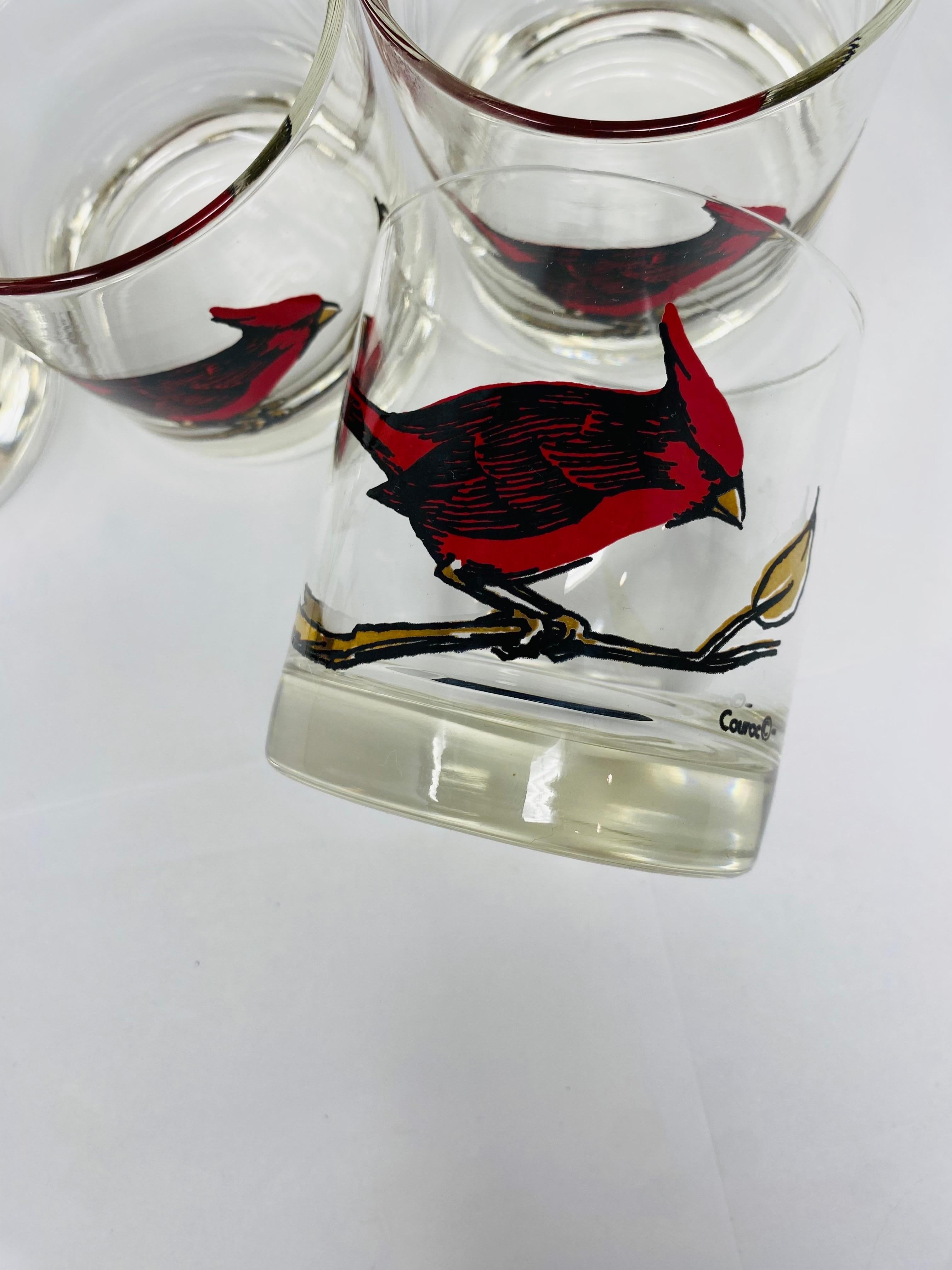 Juego de 4 vasos bajos Couroc Cardinal, raros de mediados de siglo en Bueno estado para la venta en San Diego, CA