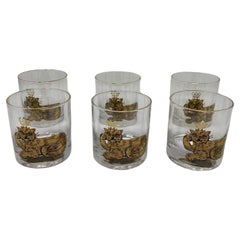 Mid Century Rare Couroc King Cat Lowball Glasses Set of 6