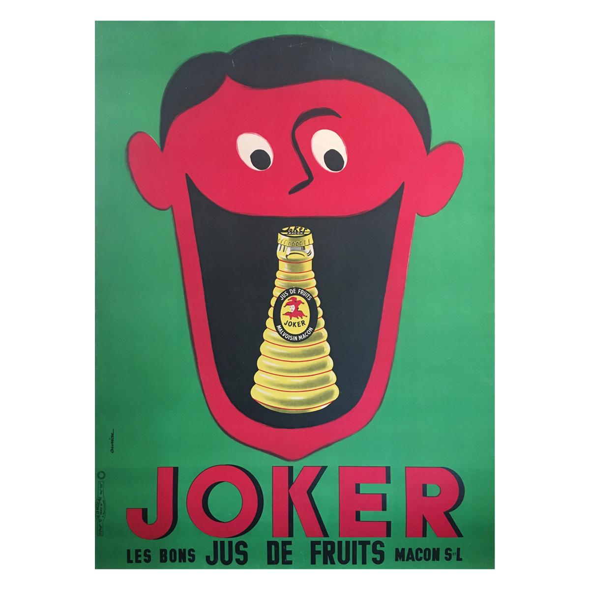 Midcentury Rare French Original Vintage Fruit-Juice Poster, 'Joker', 1957