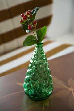 Midcentury Rare Green Empoli Glass Decanter Bottle, Italy, 1960s