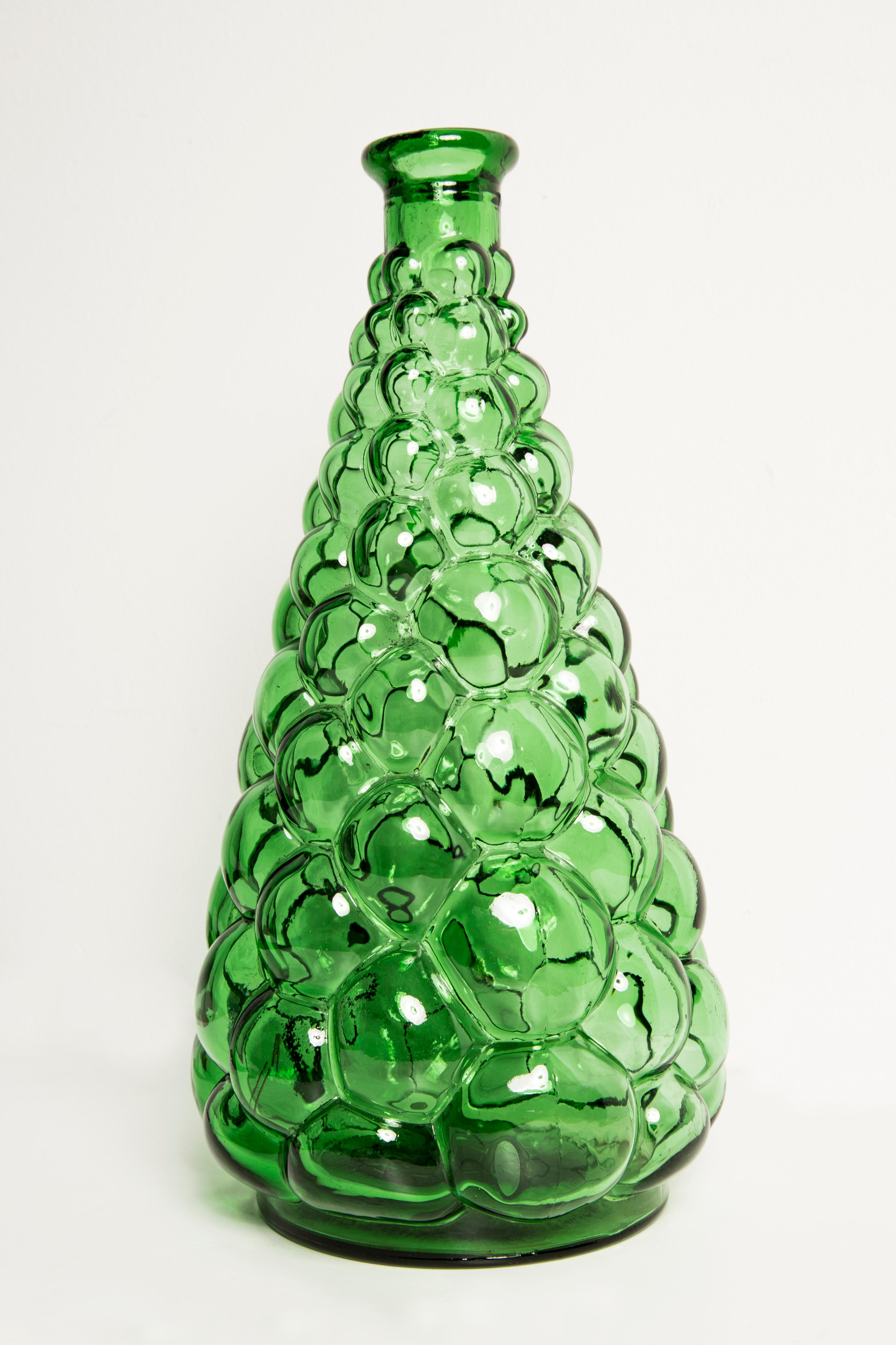 Italian Midcentury Rare Green Empoli Glass Decanter Bottle, Italy, 1960s For Sale