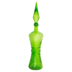 Mid-Century Rare Green Empoli Glass Decanter Bottle with Stopper, Italy, 1960s