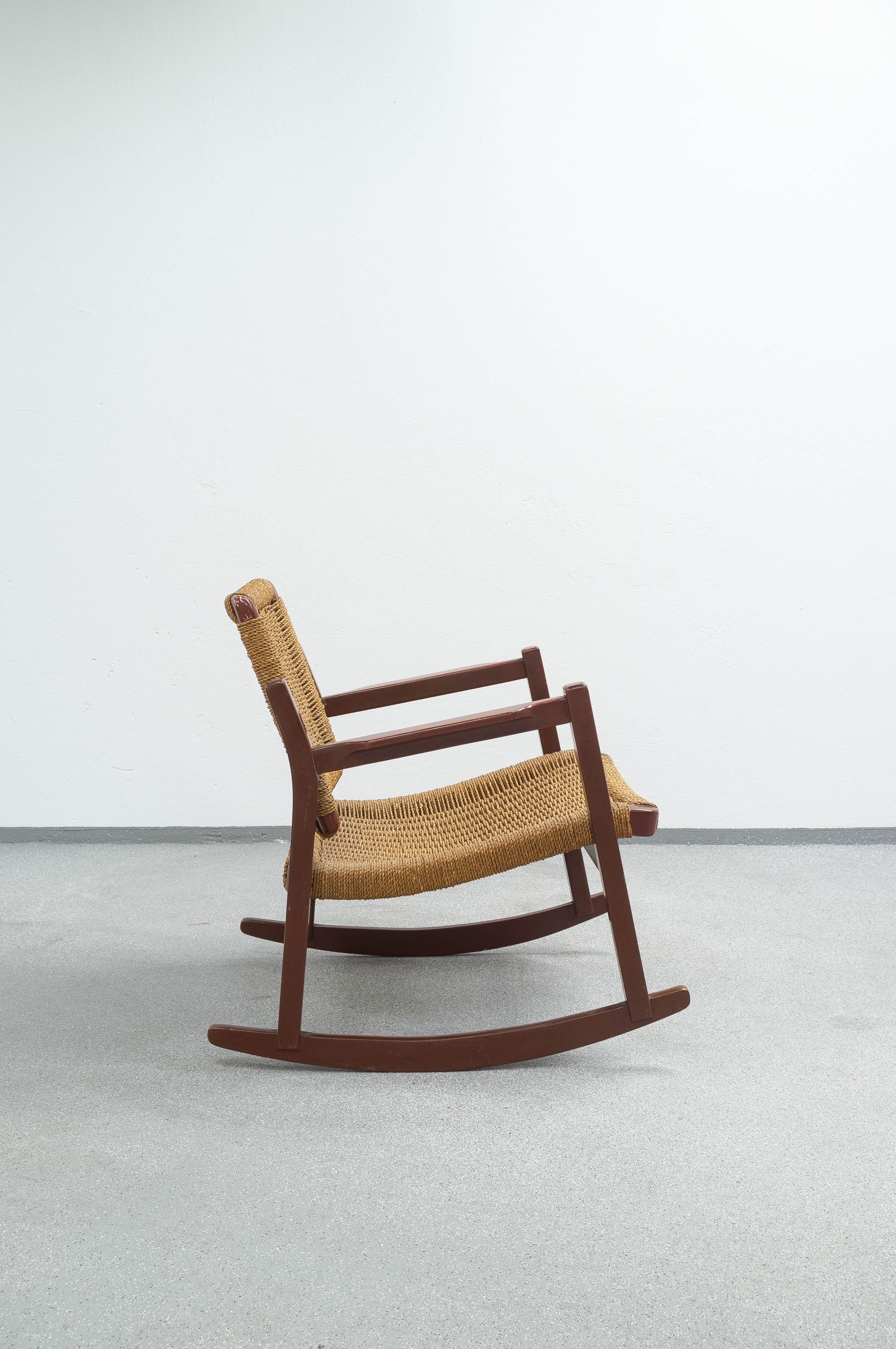 Mid-Century Modern Midcentury Rare Hemp Woven Rocking Chair by Alf Sture