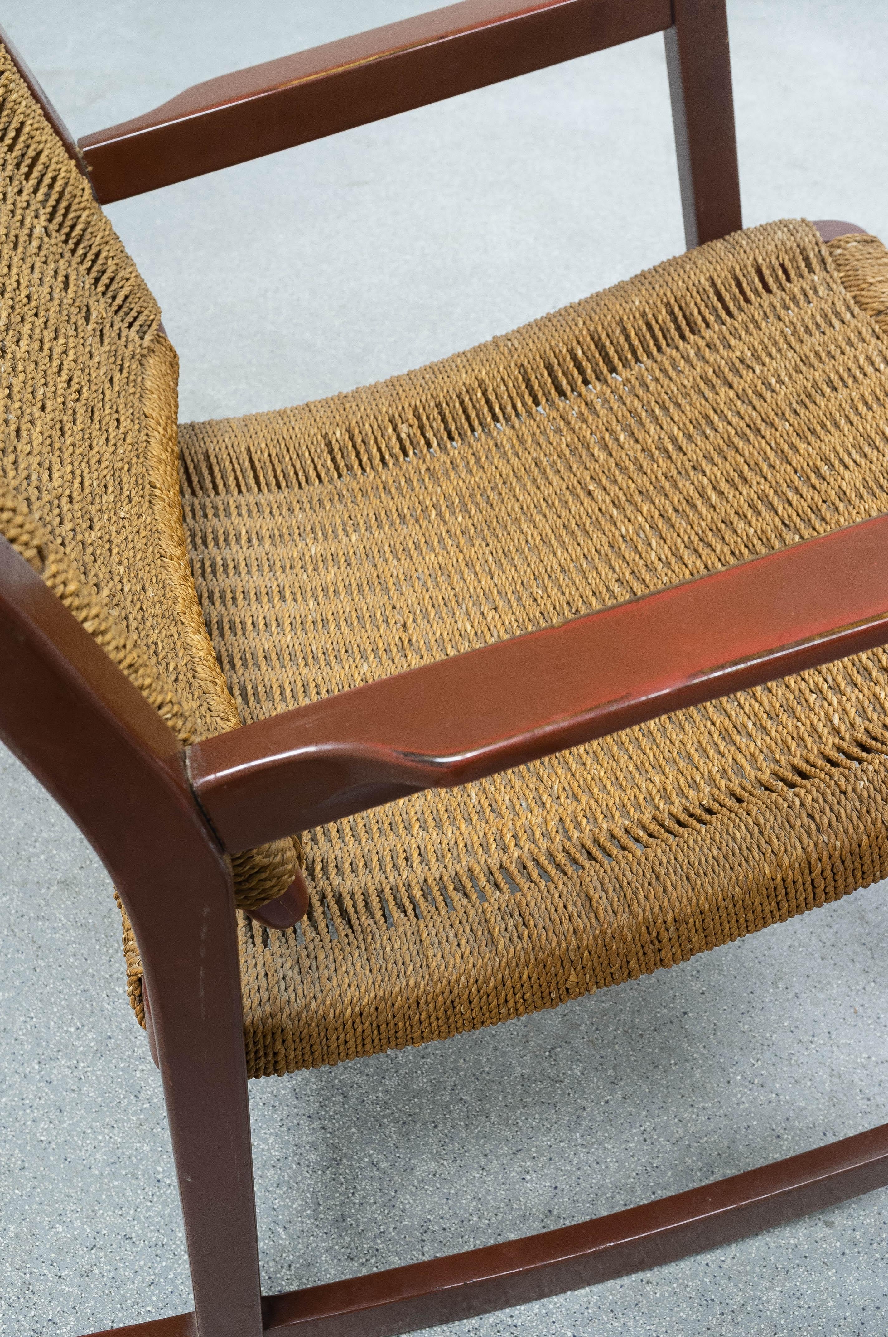 Midcentury Rare Hemp Woven Rocking Chair by Alf Sture In Fair Condition In Oslo, NO