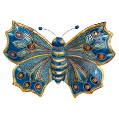 Mid-Century Rare Large Wall Majolica Butterfly Perret Cordes