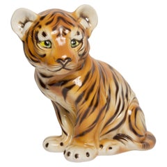 Midcentury Rare Medium Tiger Ceramic Sculpture, Portugal, 1960s