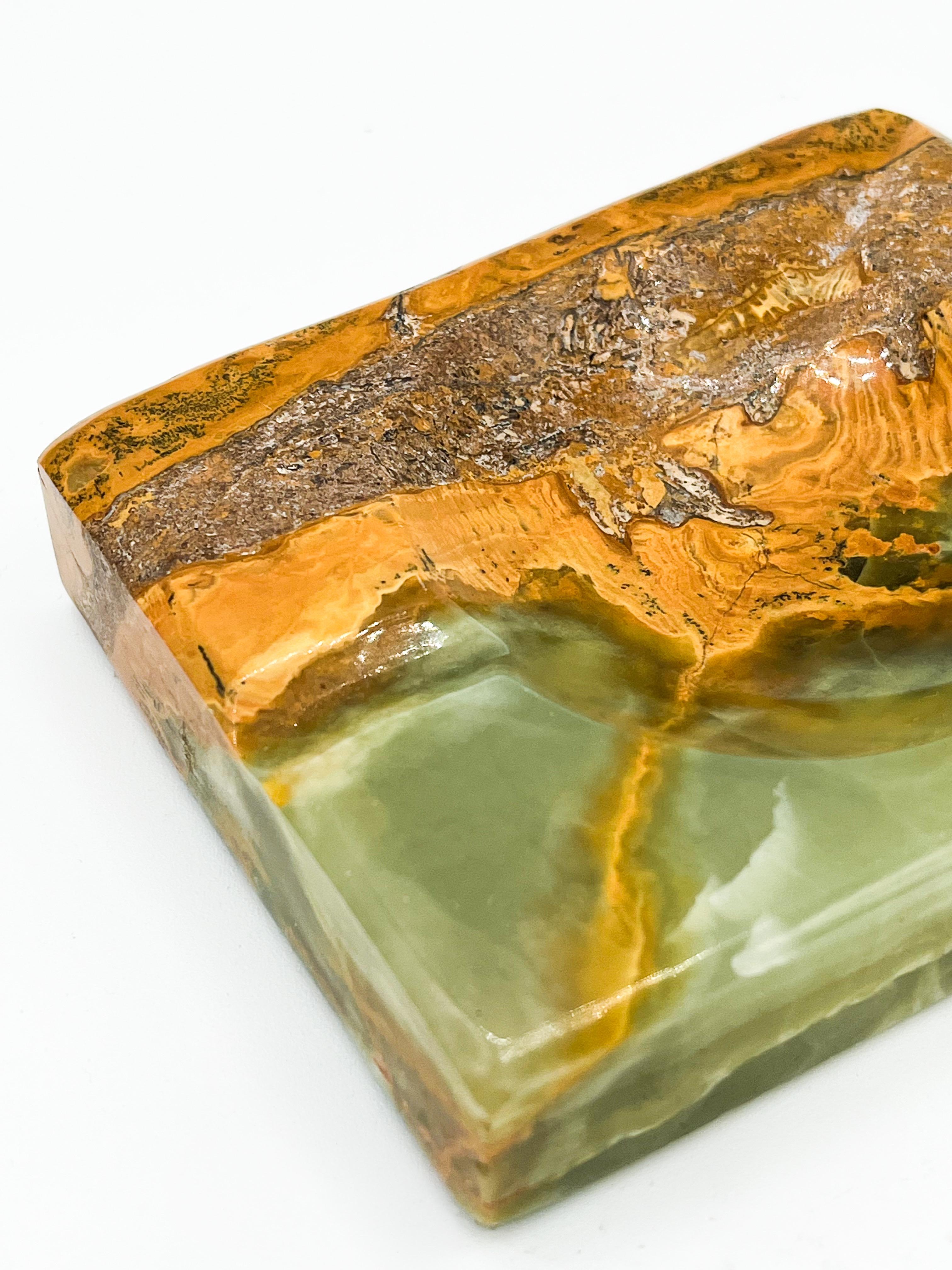 Organic Modern Mid-Century Rare Onyx Ashtray or Vide Poche Green and Brown Catchall 1970s