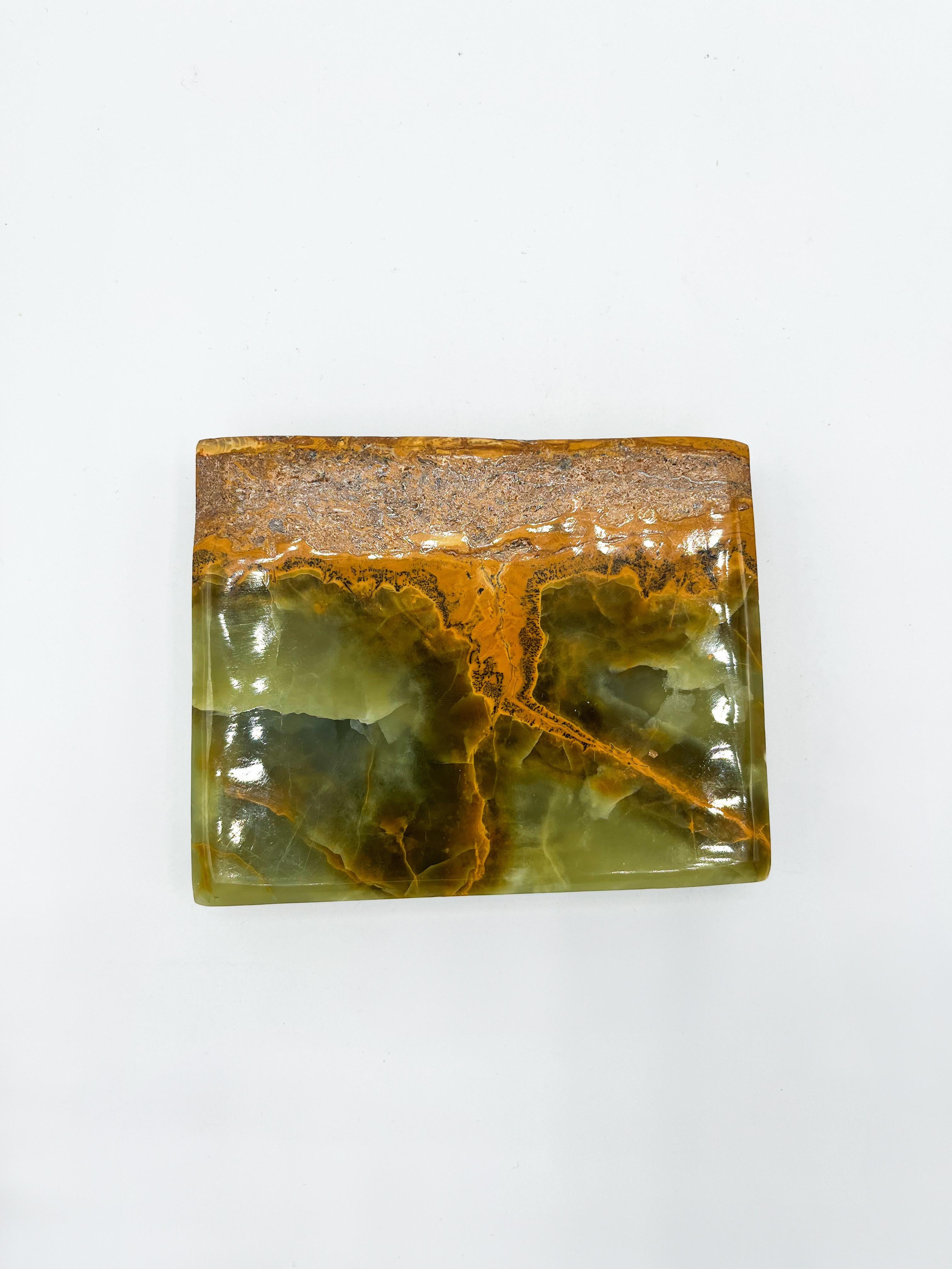 Mid-Century Rare Onyx Ashtray or Vide Poche Green and Brown Catchall 1970s In Good Condition In Toronto, CA