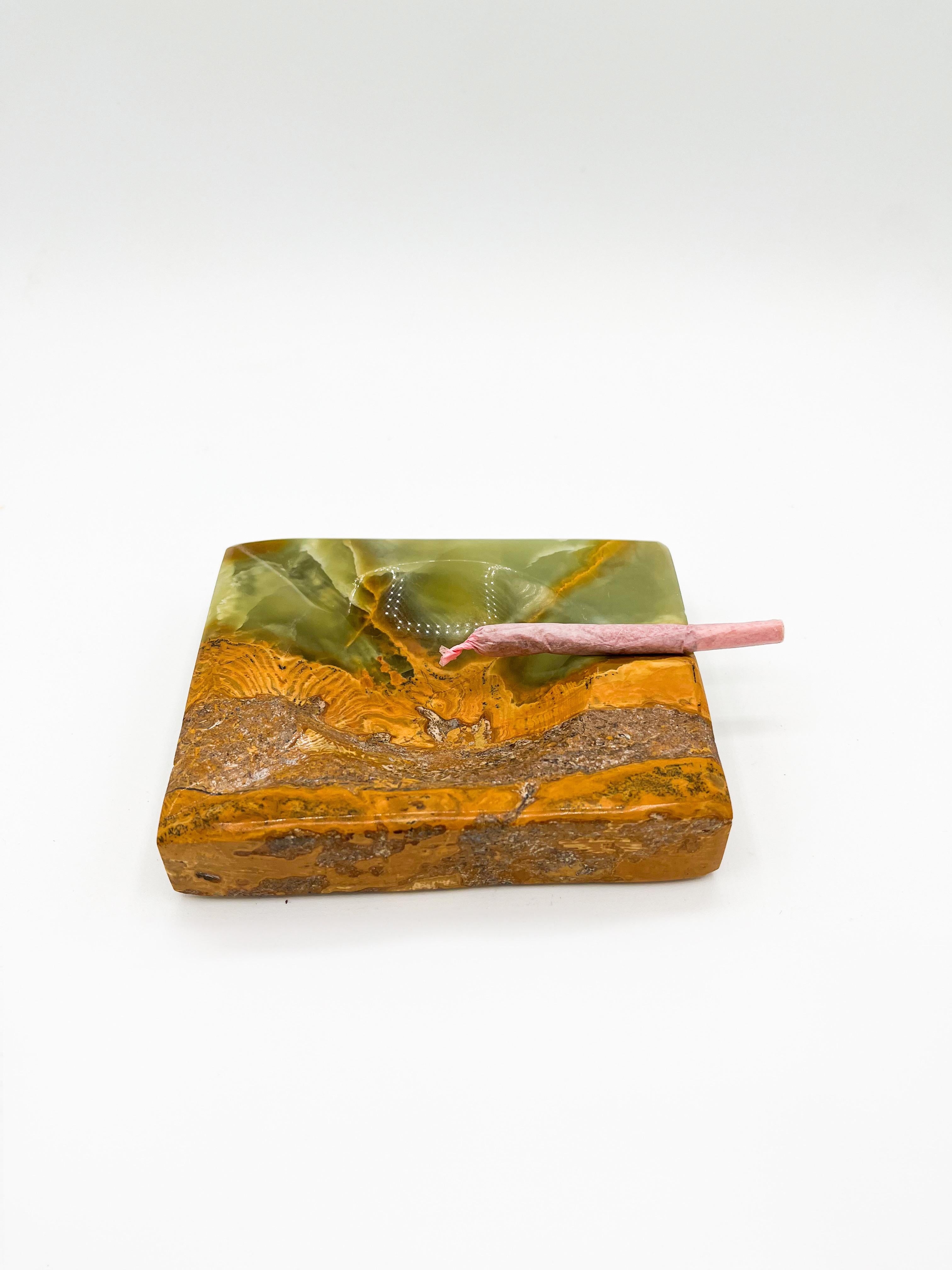20th Century Mid-Century Rare Onyx Ashtray or Vide Poche Green and Brown Catchall 1970s