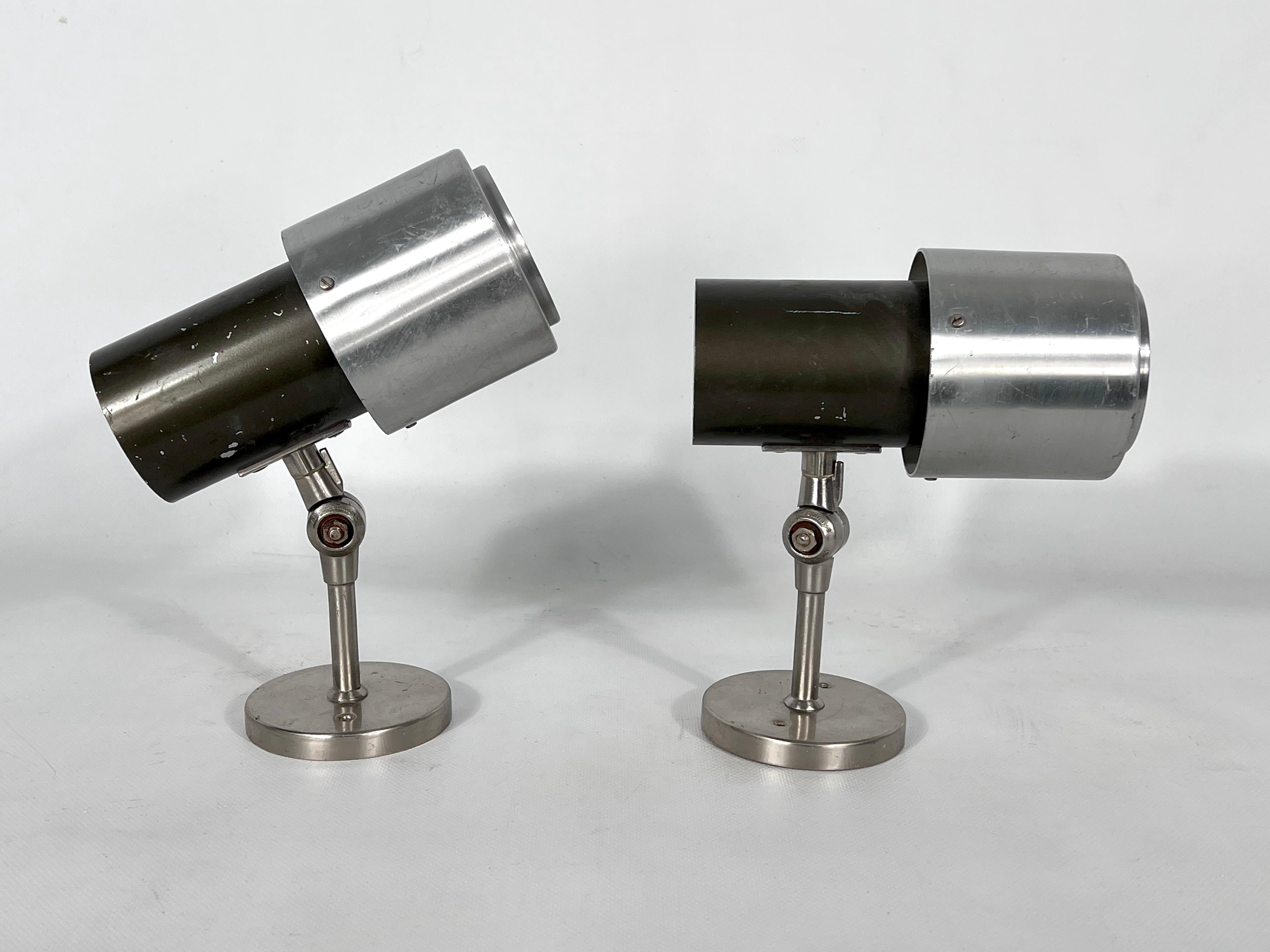 Aluminum Mid-Century Rare Pair of Stilnovo Adjustable Sconces or Spotlights, Italy 1950 For Sale