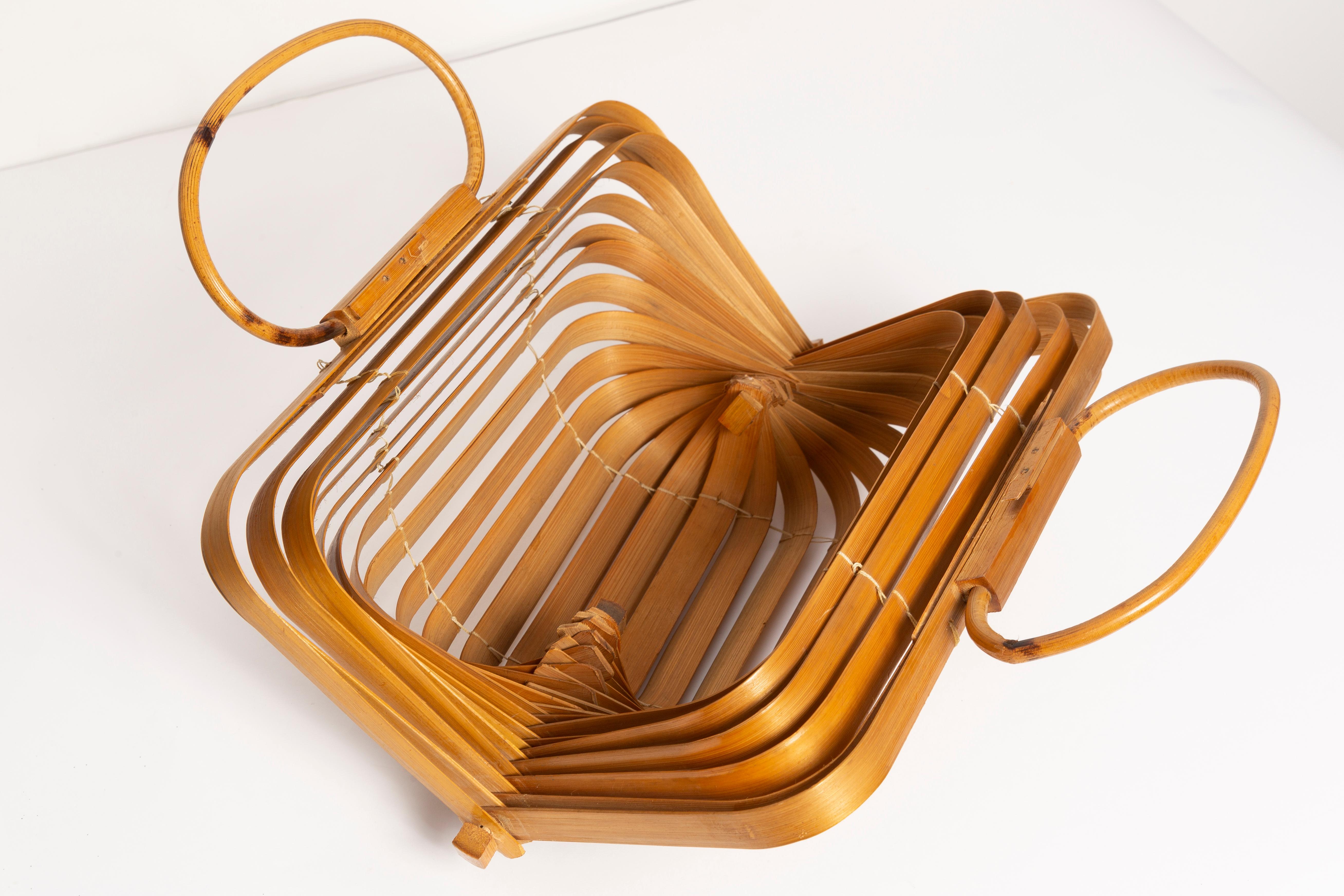 Mid Century Rare Wood Collapsible Bag, Poland, 1960s 5