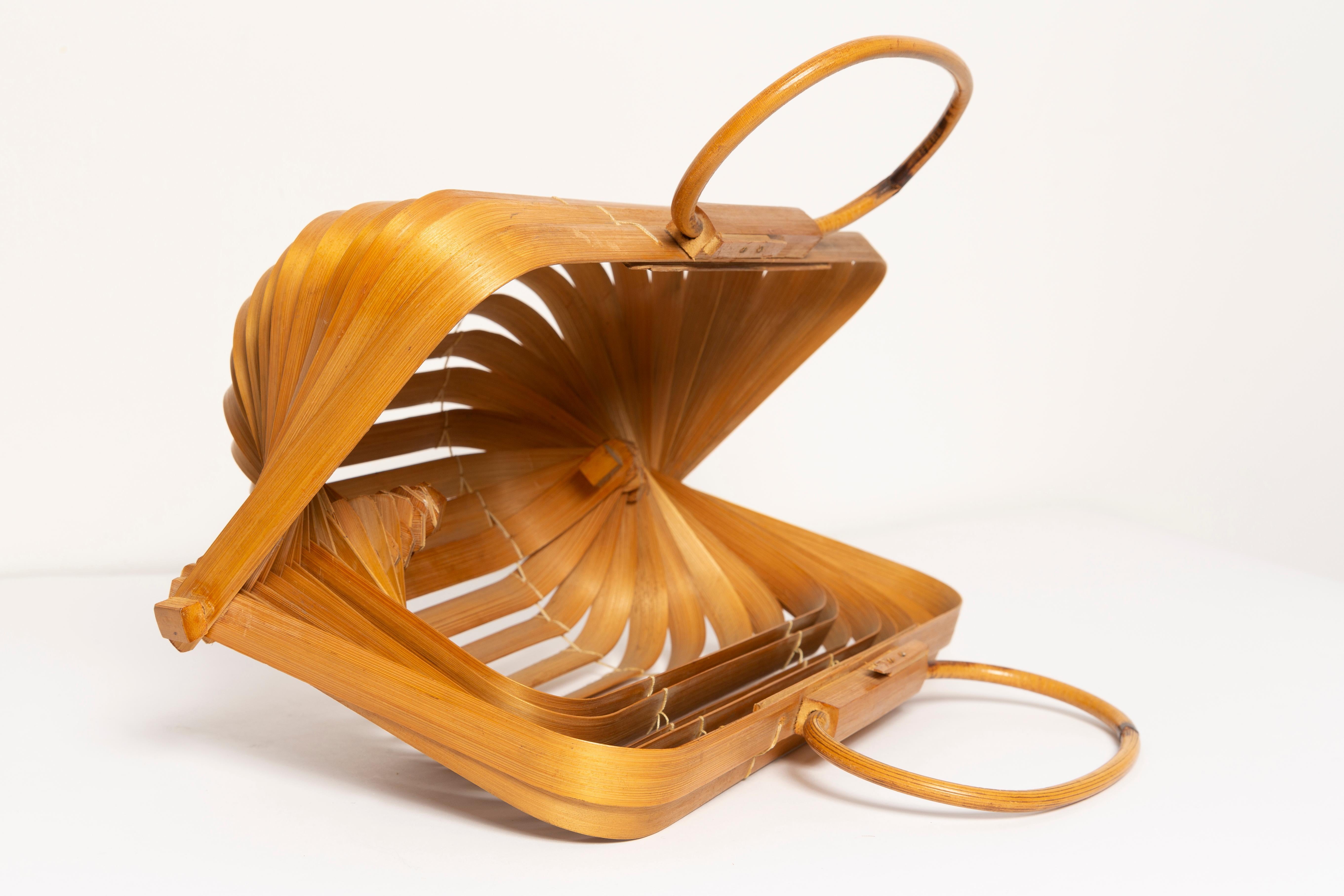 Mid Century Rare Wood Collapsible Bag, Poland, 1960s 7