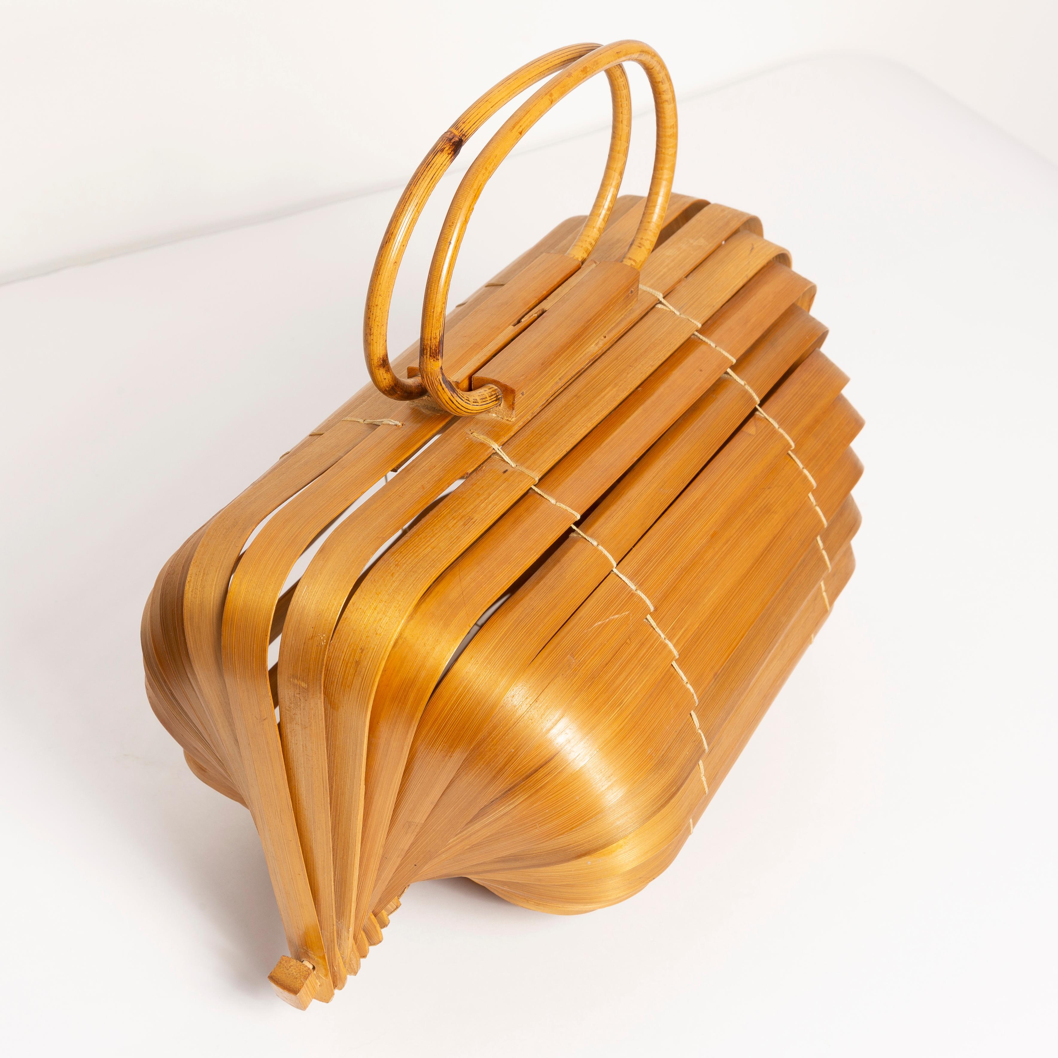 Mid Century Rare Wood Collapsible Bag, Poland, 1960s 1