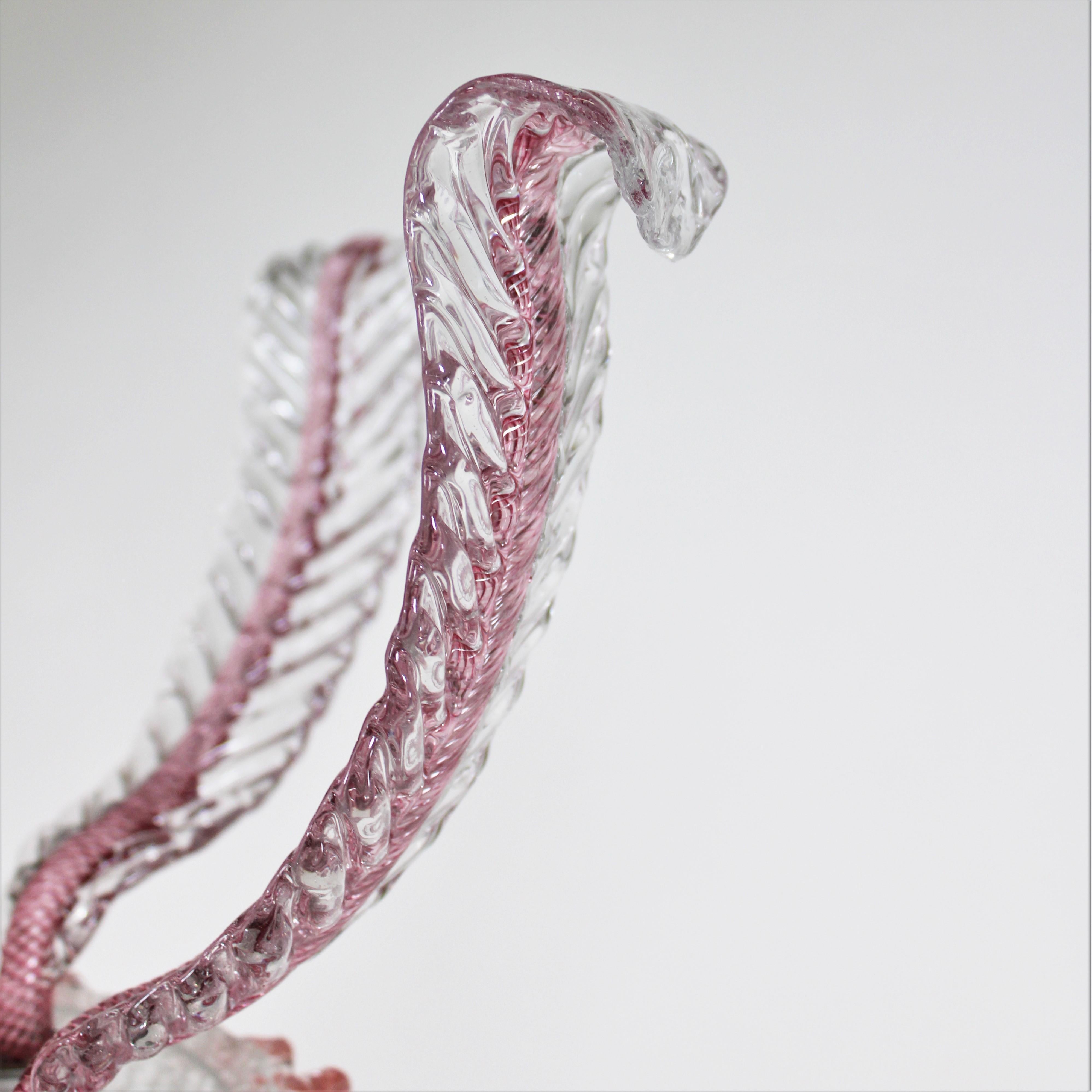 Mid-Century Raspberry Pink Pulveri Murano Frond Ceiling Light with Rigaree Trim For Sale 6