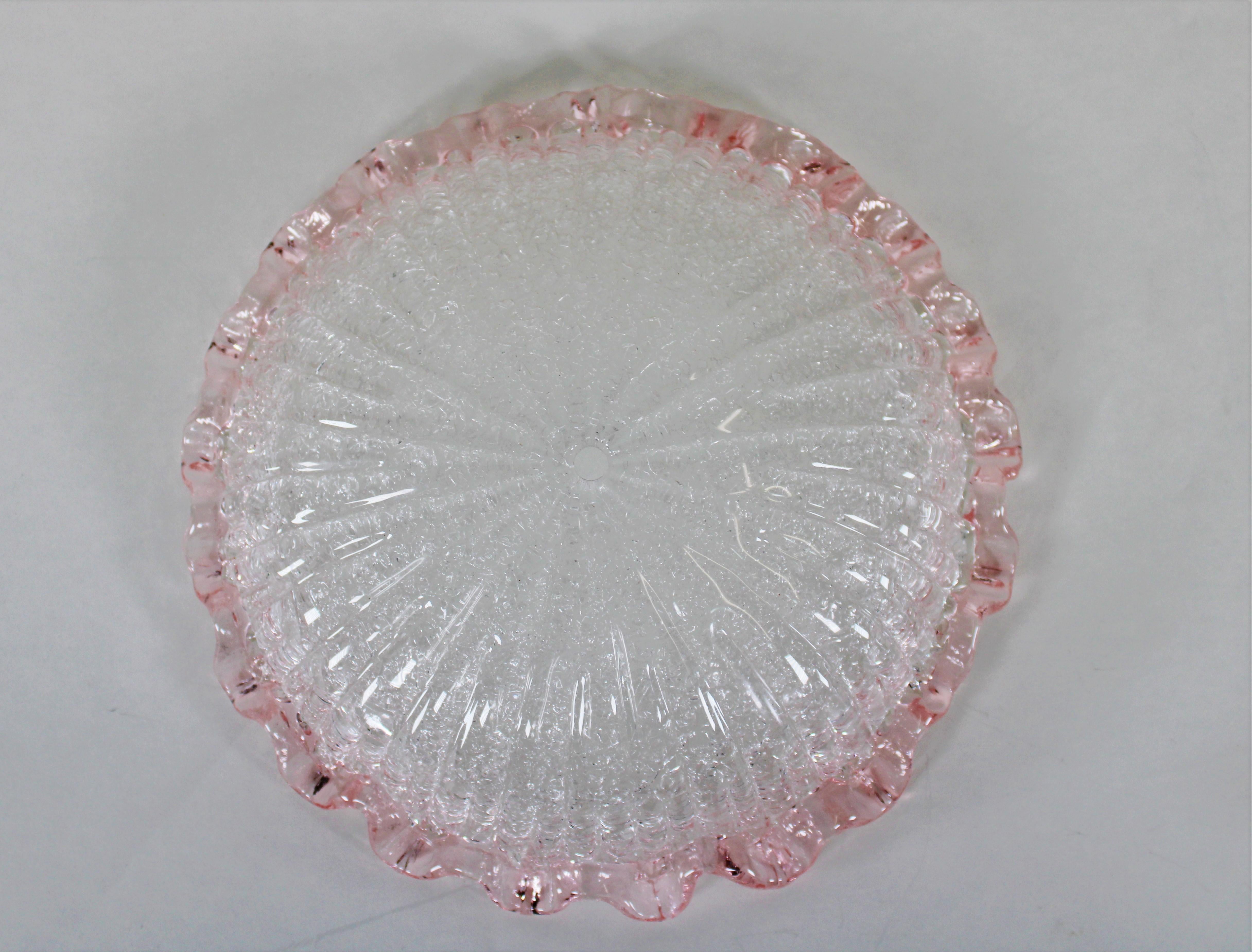 Mid-Century Raspberry Pink Pulveri Murano Frond Ceiling Light with Rigaree Trim For Sale 12