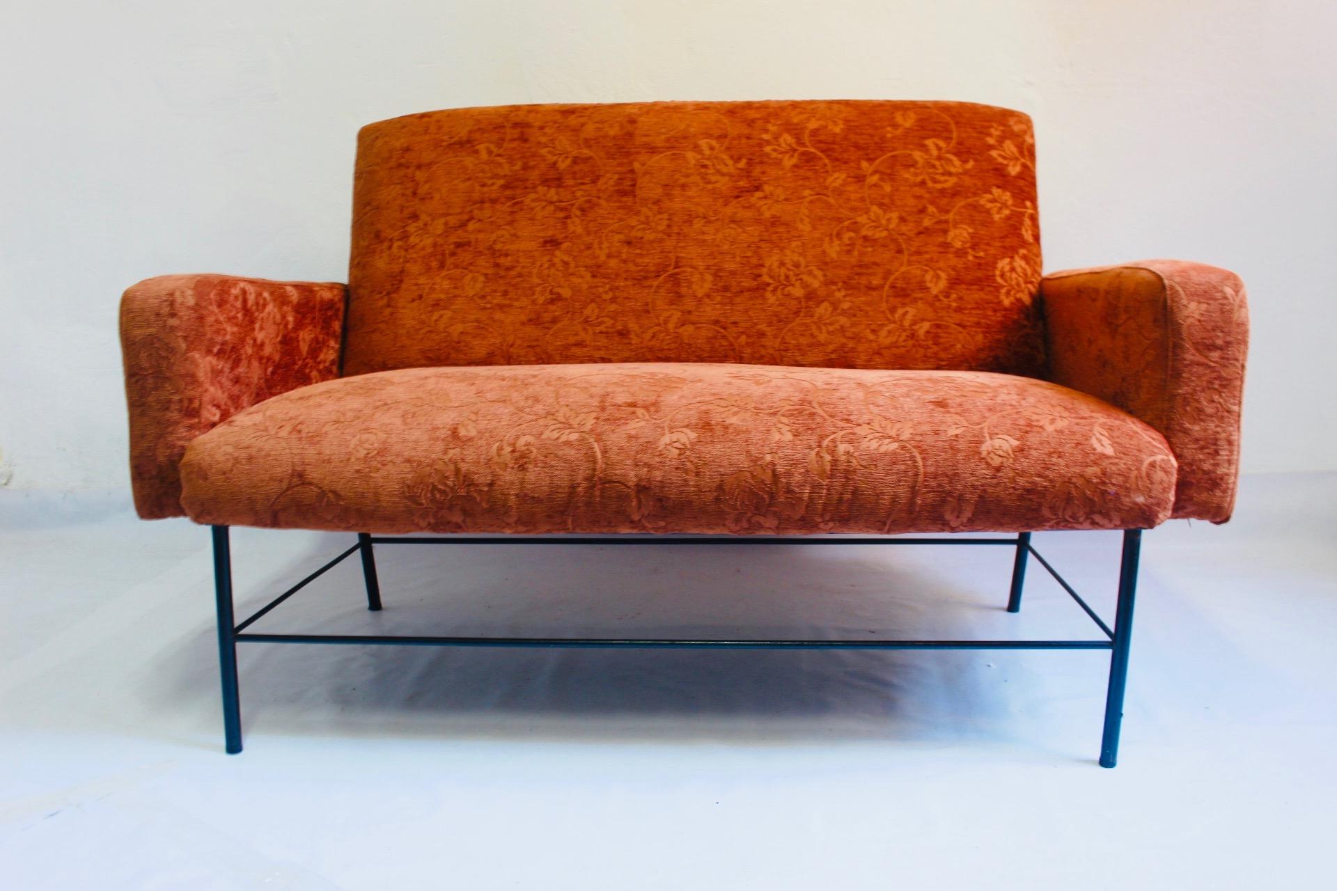   Midcentury Rationalist Living Room Lounge Armchair Set with Metal Legs, 1960s For Sale 4