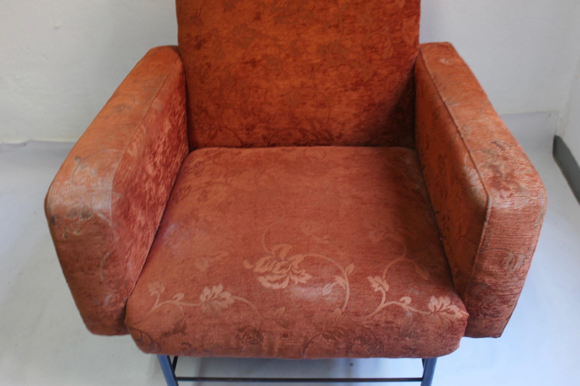   Midcentury Rationalist Living Room Lounge Armchair Set with Metal Legs, 1960s For Sale 9